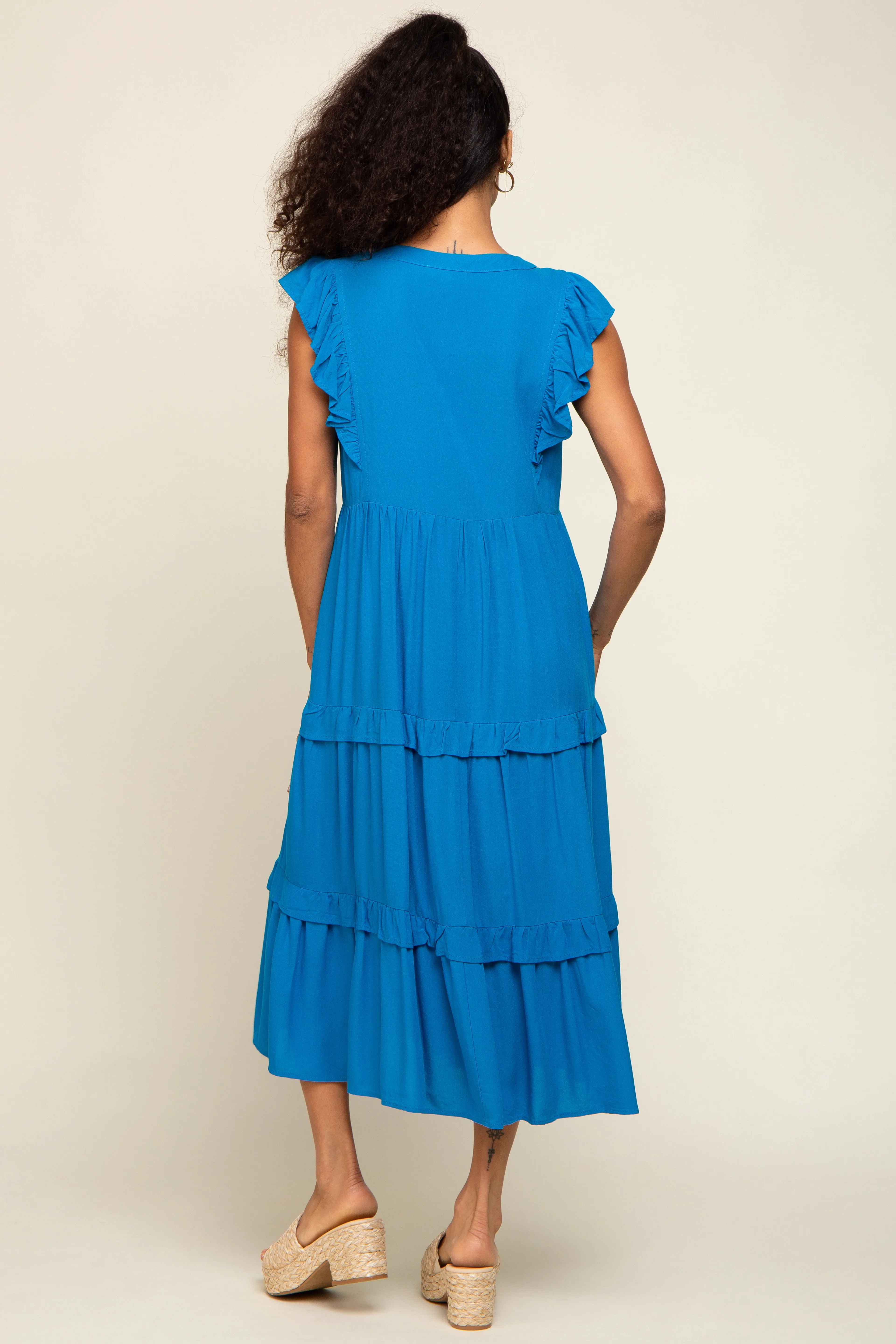 Aqua Ruffle Accent Tiered Midi Dress sold by Pinkblush product image thumbnail 3