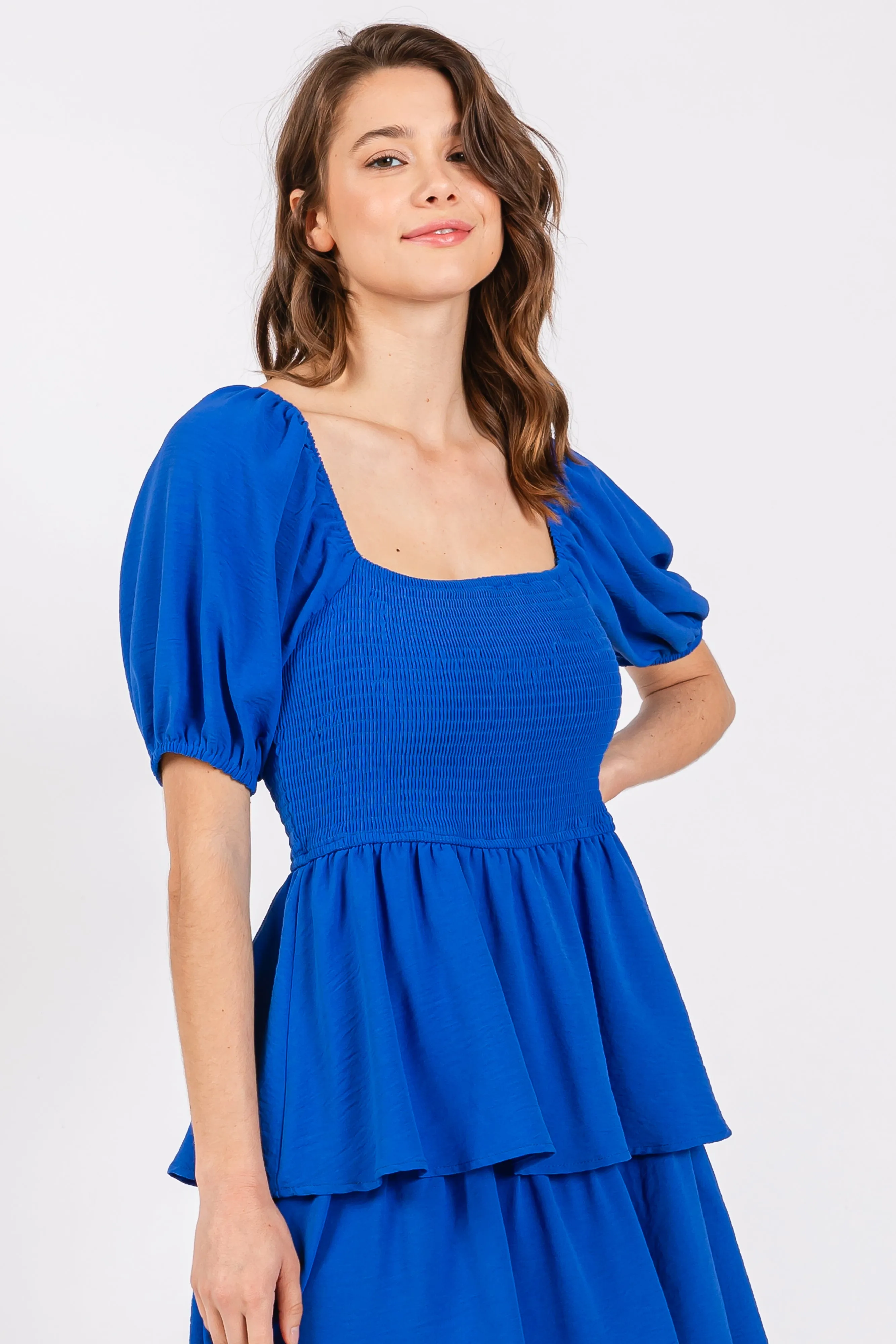 Royal Blue Smocked Body Ruffled Tiered Dress sold by Pinkblush product image thumbnail 5