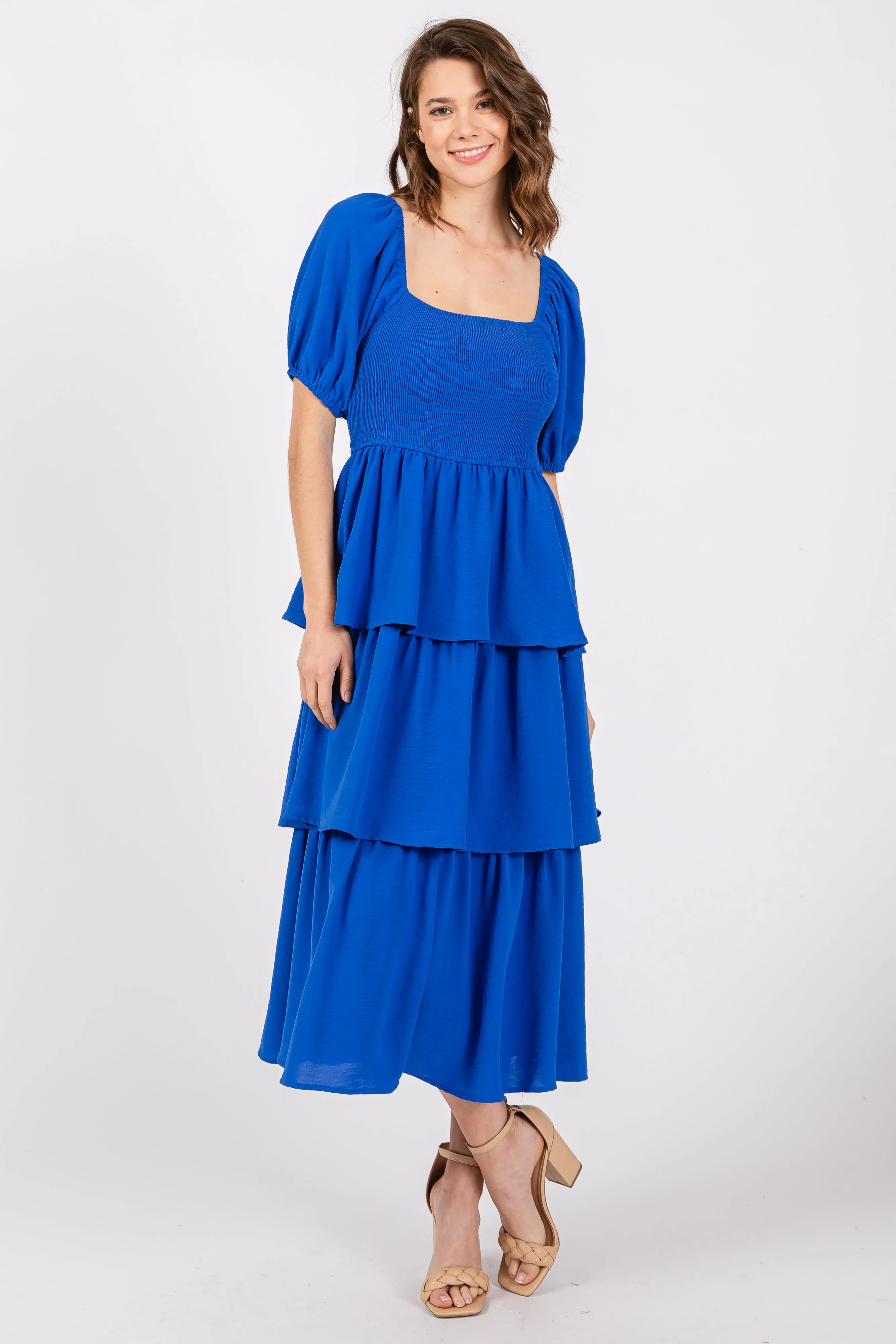 Royal Blue Smocked Body Ruffled Tiered Dress sold by Pinkblush product image thumbnail 2