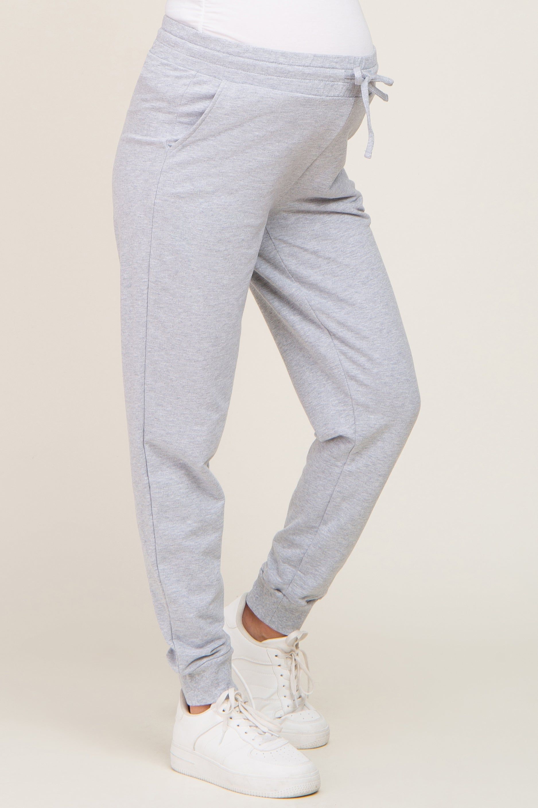 Heather Grey Basic Drawstring Maternity Sweatpants sold by Pinkblush product image thumbnail 3