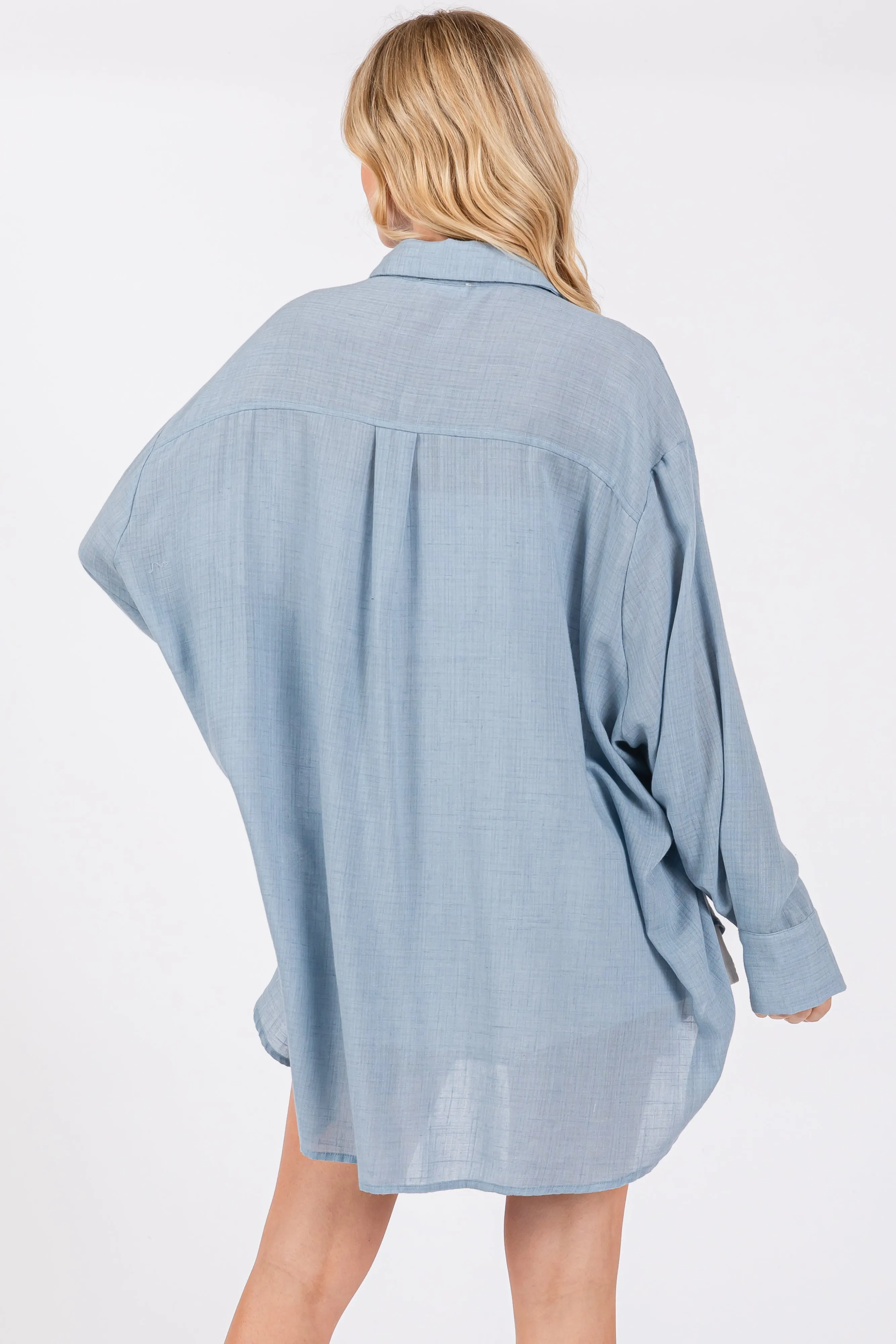 Light Blue Lightweight Sheer Button Down Blouse sold by Pinkblush product image thumbnail 3