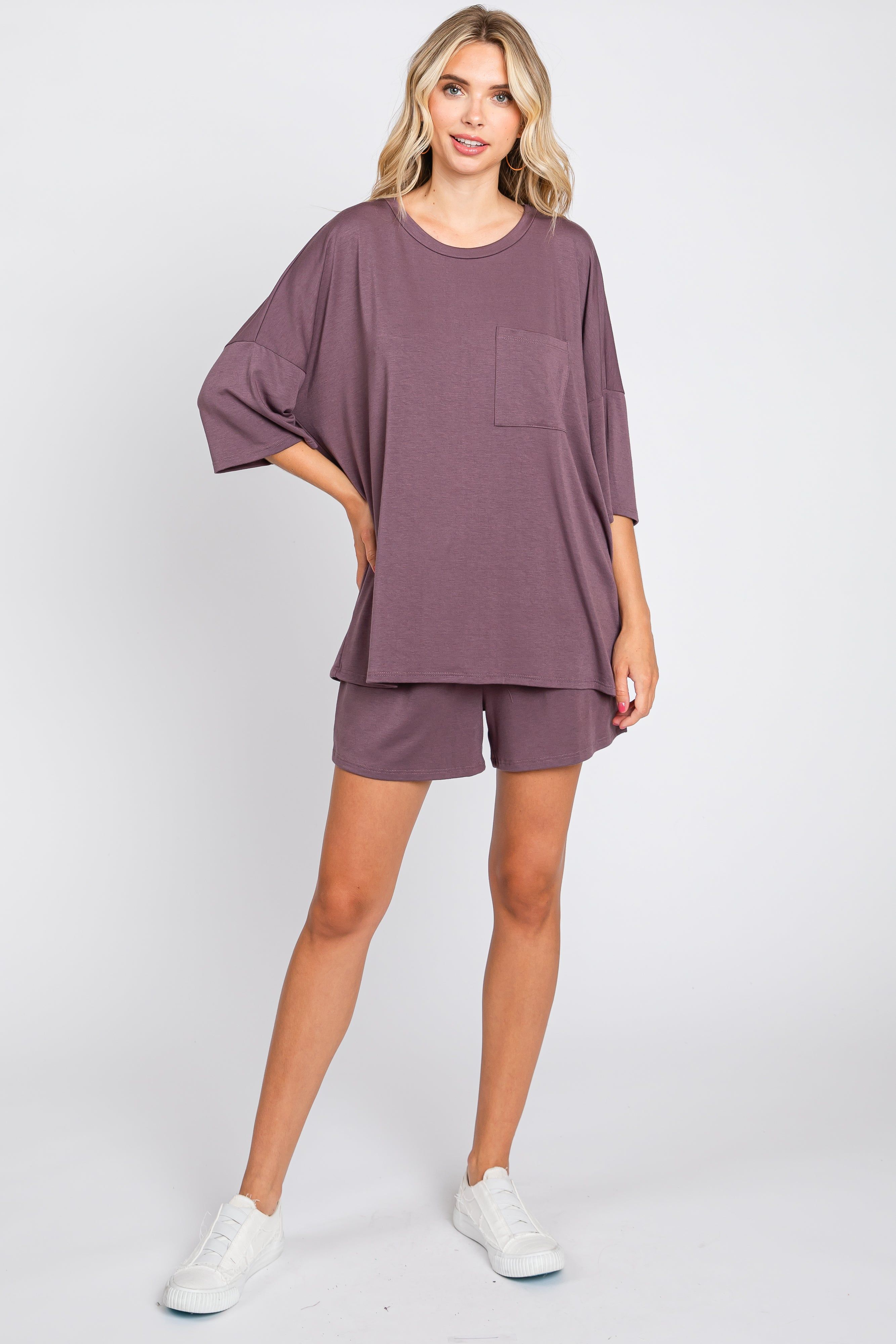 Plum Pocket Front Short Sleeve Pajama Short Set sold by Pinkblush product image thumbnail 4