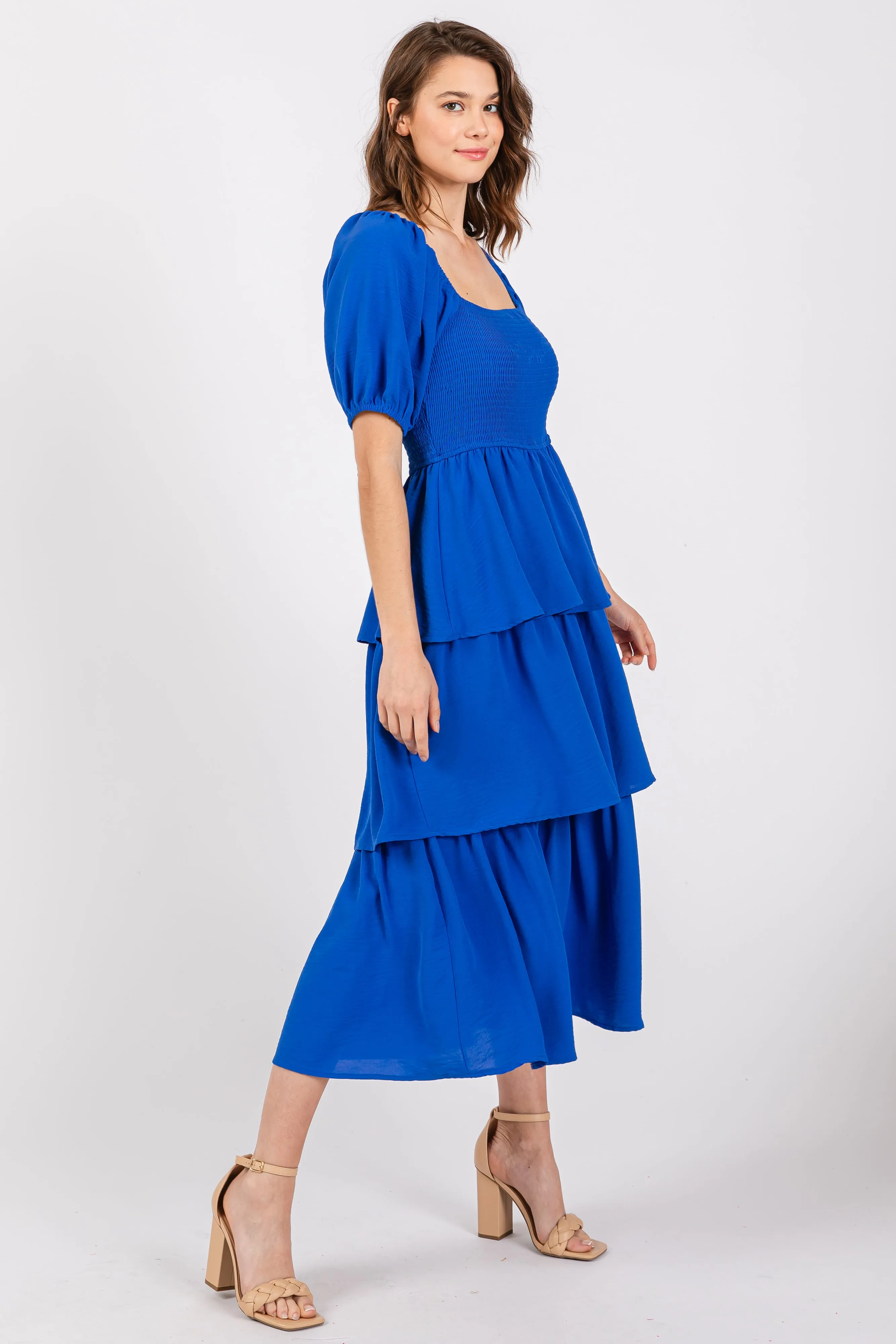 Royal Blue Smocked Body Ruffled Tiered Dress sold by Pinkblush product image thumbnail 3