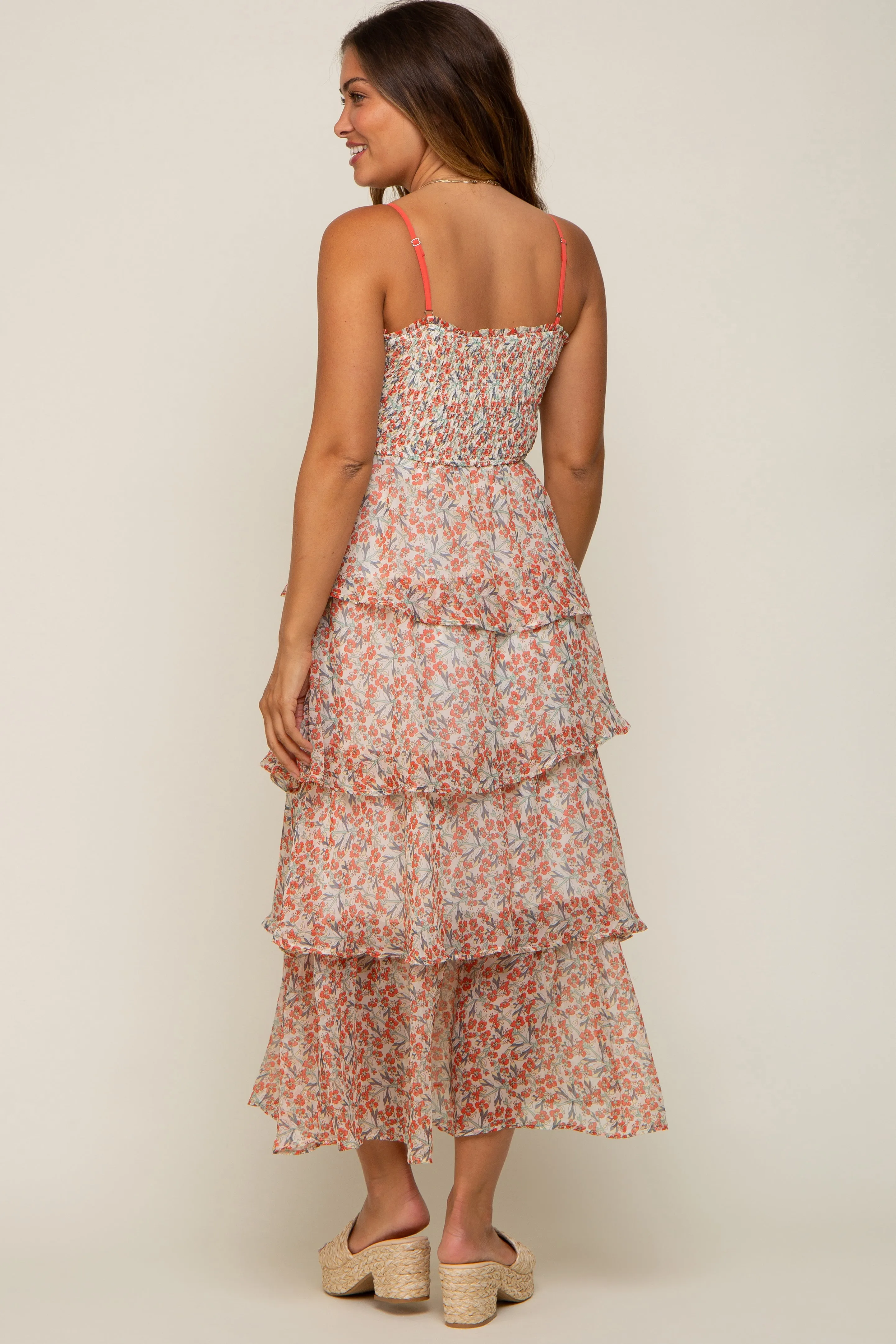 Red Floral Sleeveless Tiered Maternity Maxi Dress sold by Pinkblush product image thumbnail 3