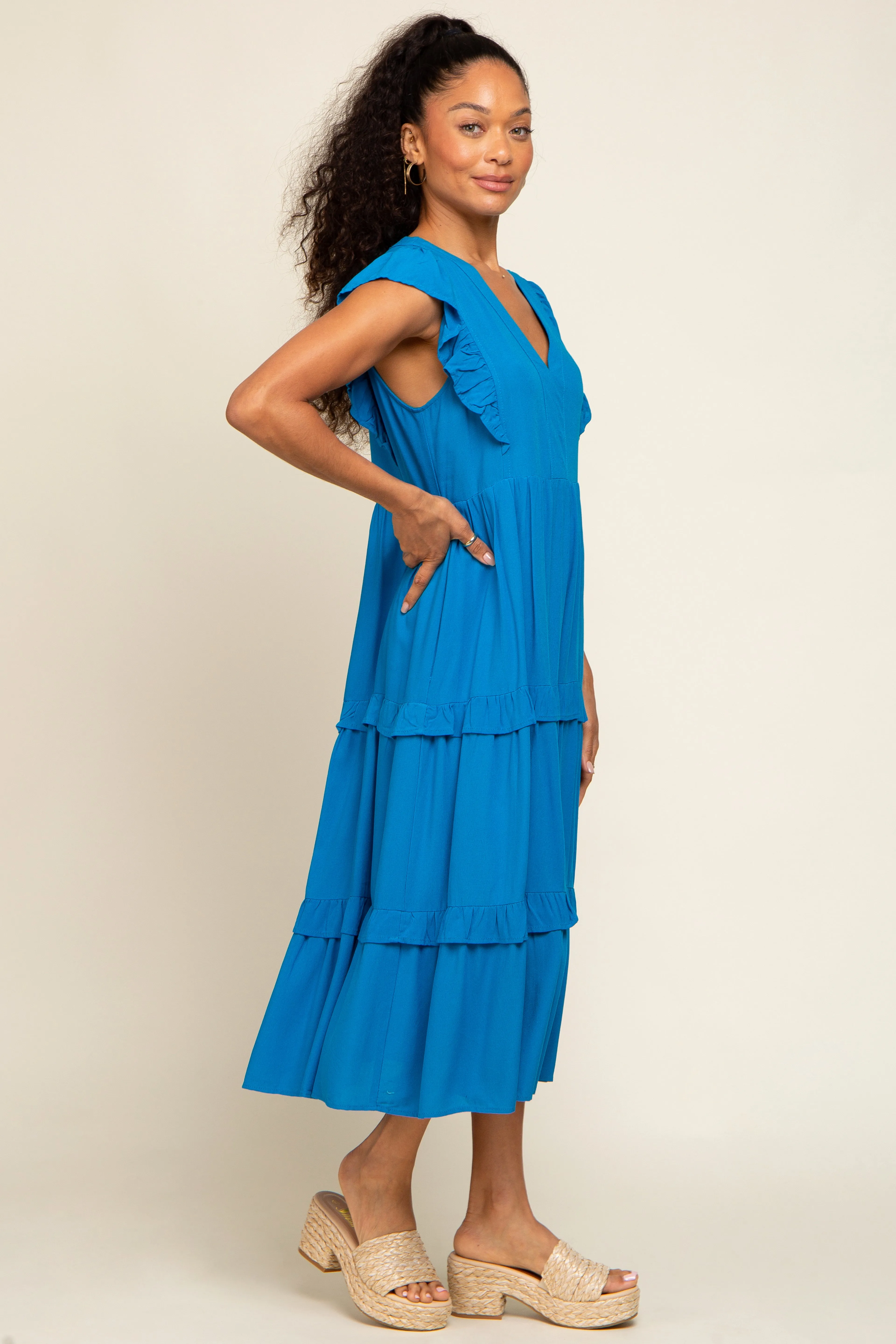 Aqua Ruffle Accent Tiered Midi Dress sold by Pinkblush product image thumbnail 2