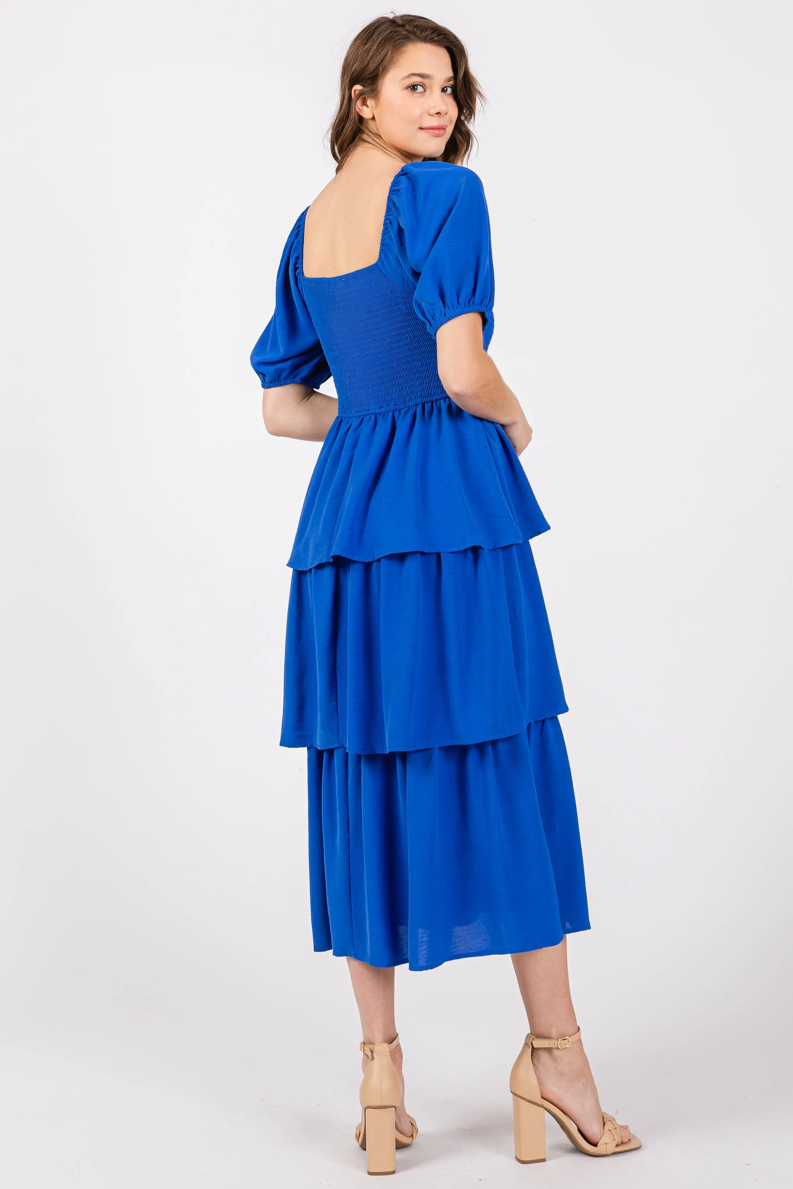 Royal Blue Smocked Body Ruffled Tiered Dress sold by Pinkblush product image thumbnail 4