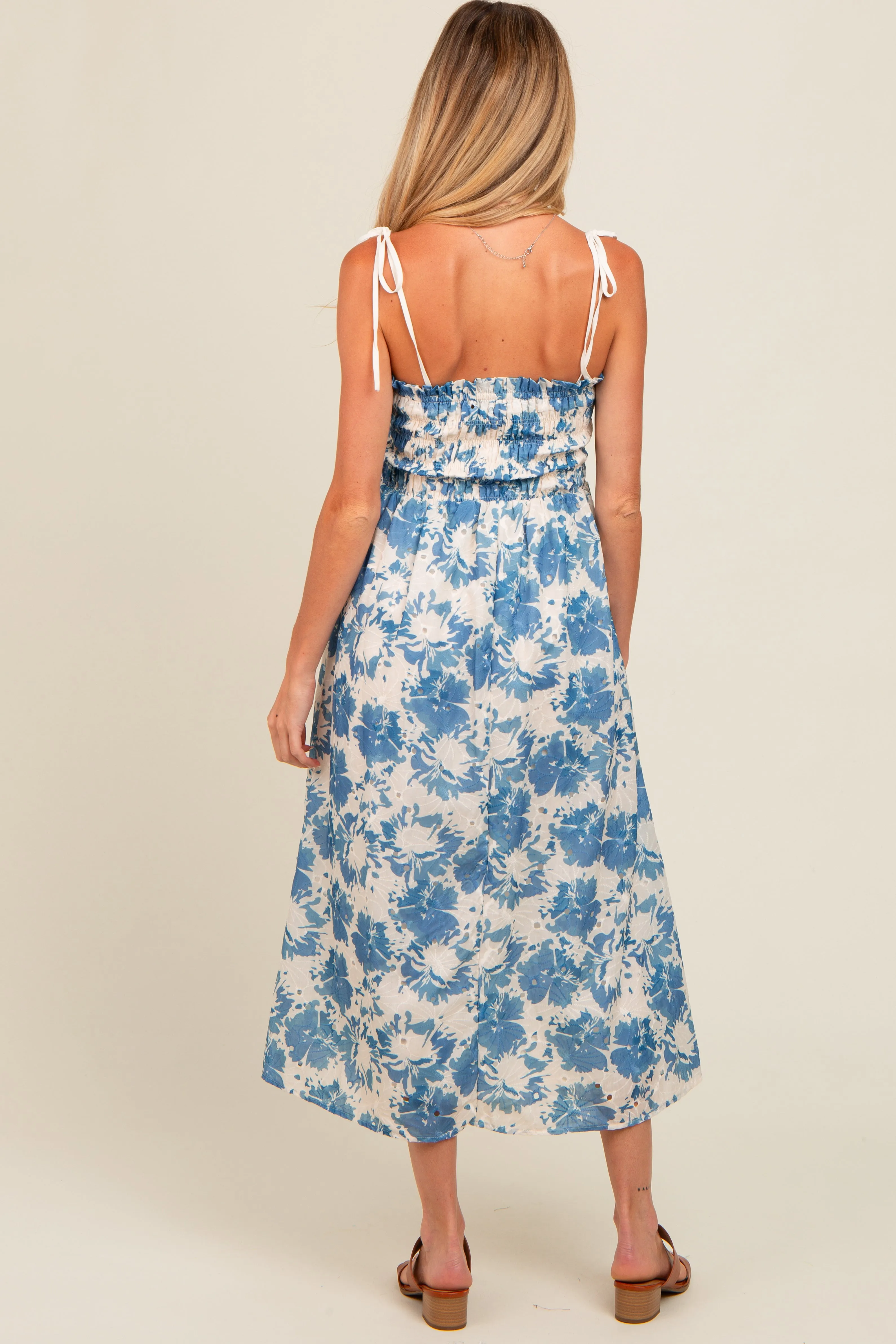 Cream Floral Smocked Maternity Midi Dress sold by Pinkblush product image thumbnail 3