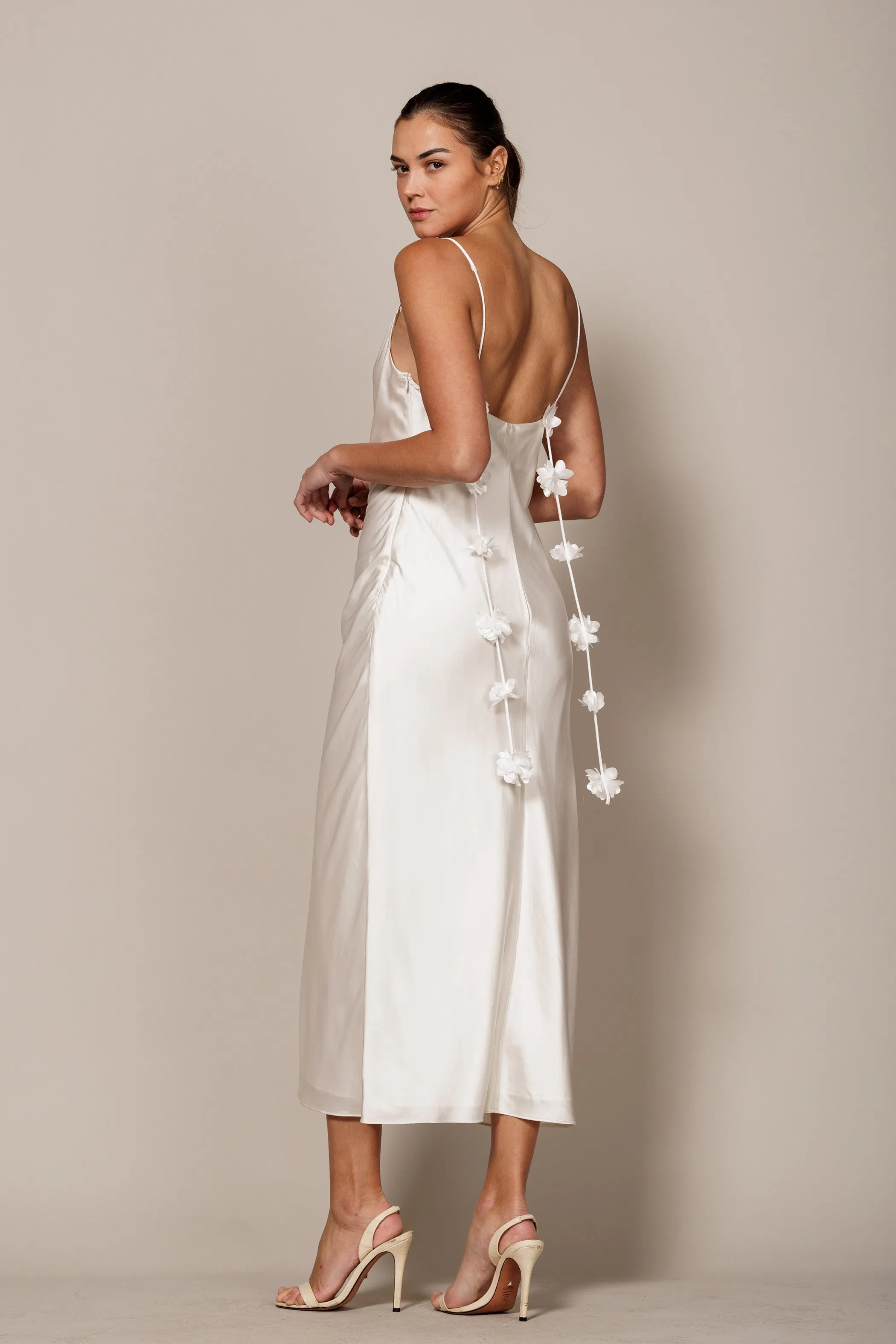 Pearl Silky Satin Dress With Rosette Trim sold by Pinkblush product image thumbnail 5