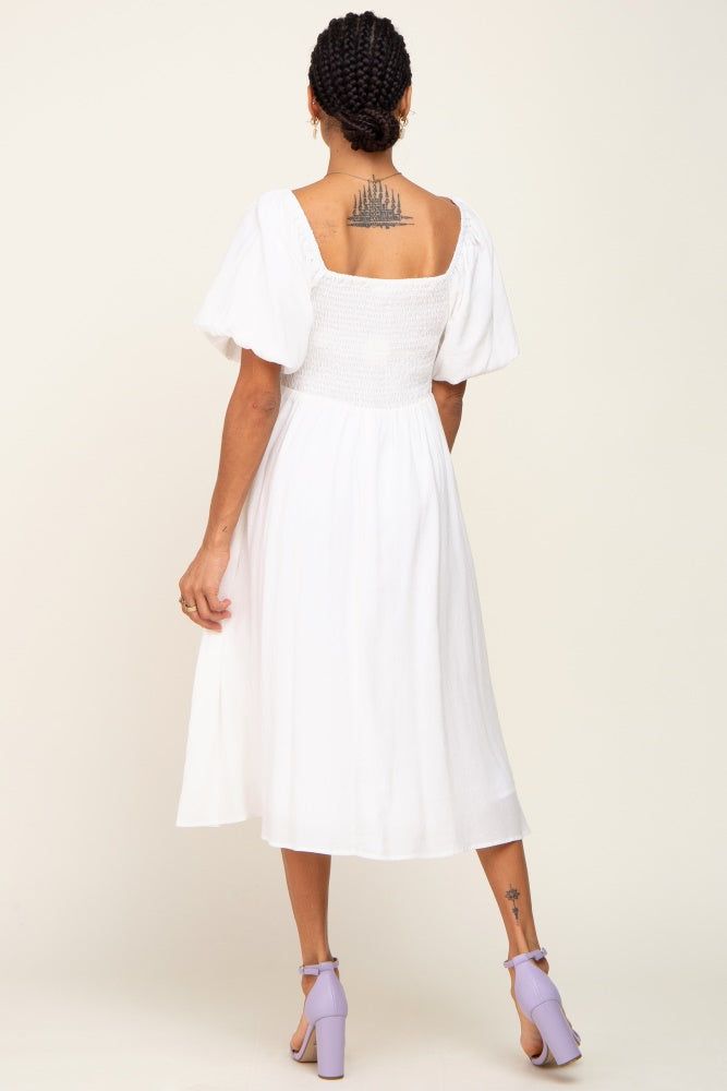 White Smocked Puff Sleeve Midi Dress sold by Pinkblush product image thumbnail 3