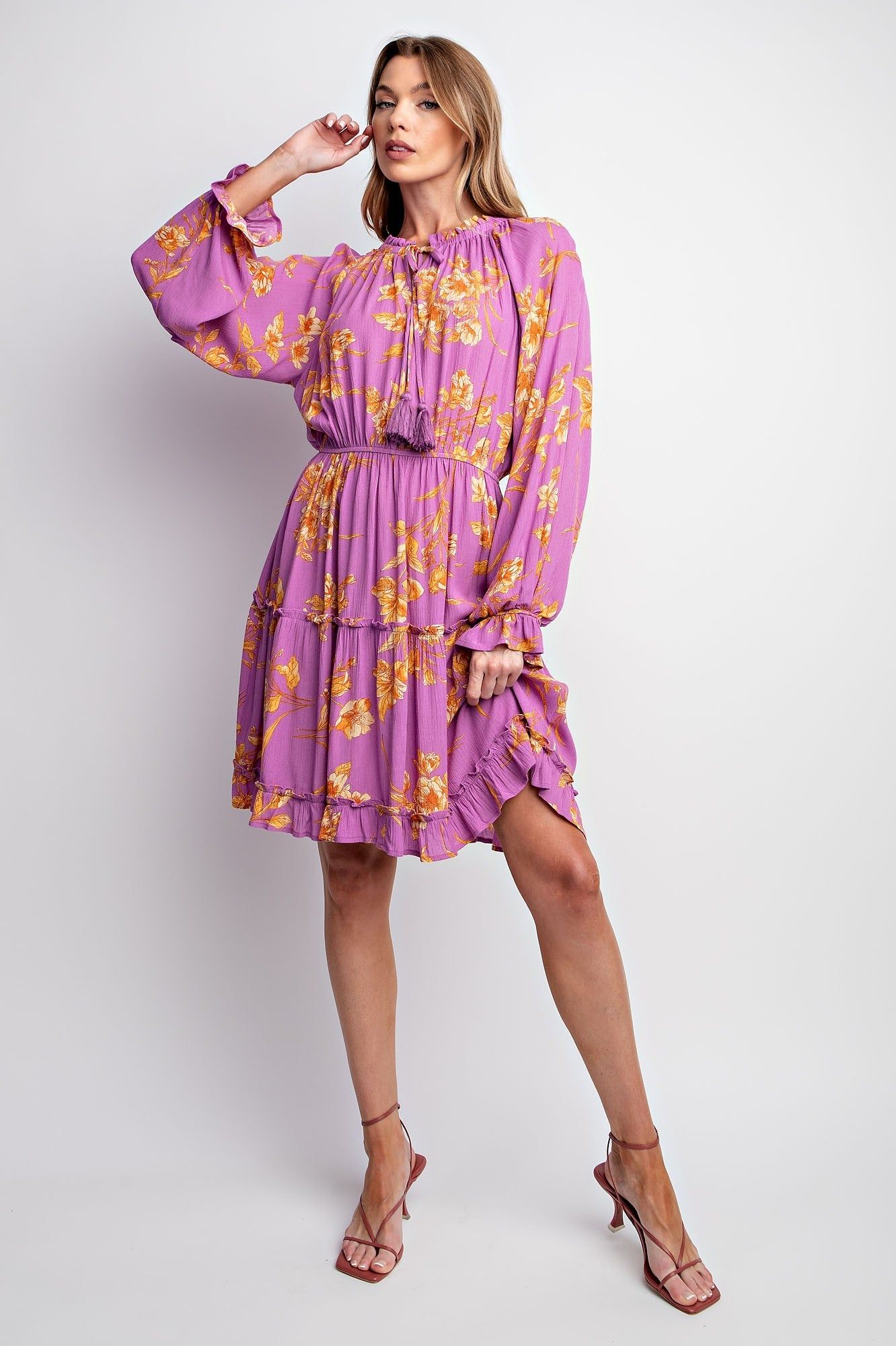 Lavender Floral Challis Tiered Dress sold by Pinkblush product image thumbnail 4