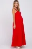 Red Sleeveless Ruffle Tiered Maternity Maxi Dress sold by Pinkblush