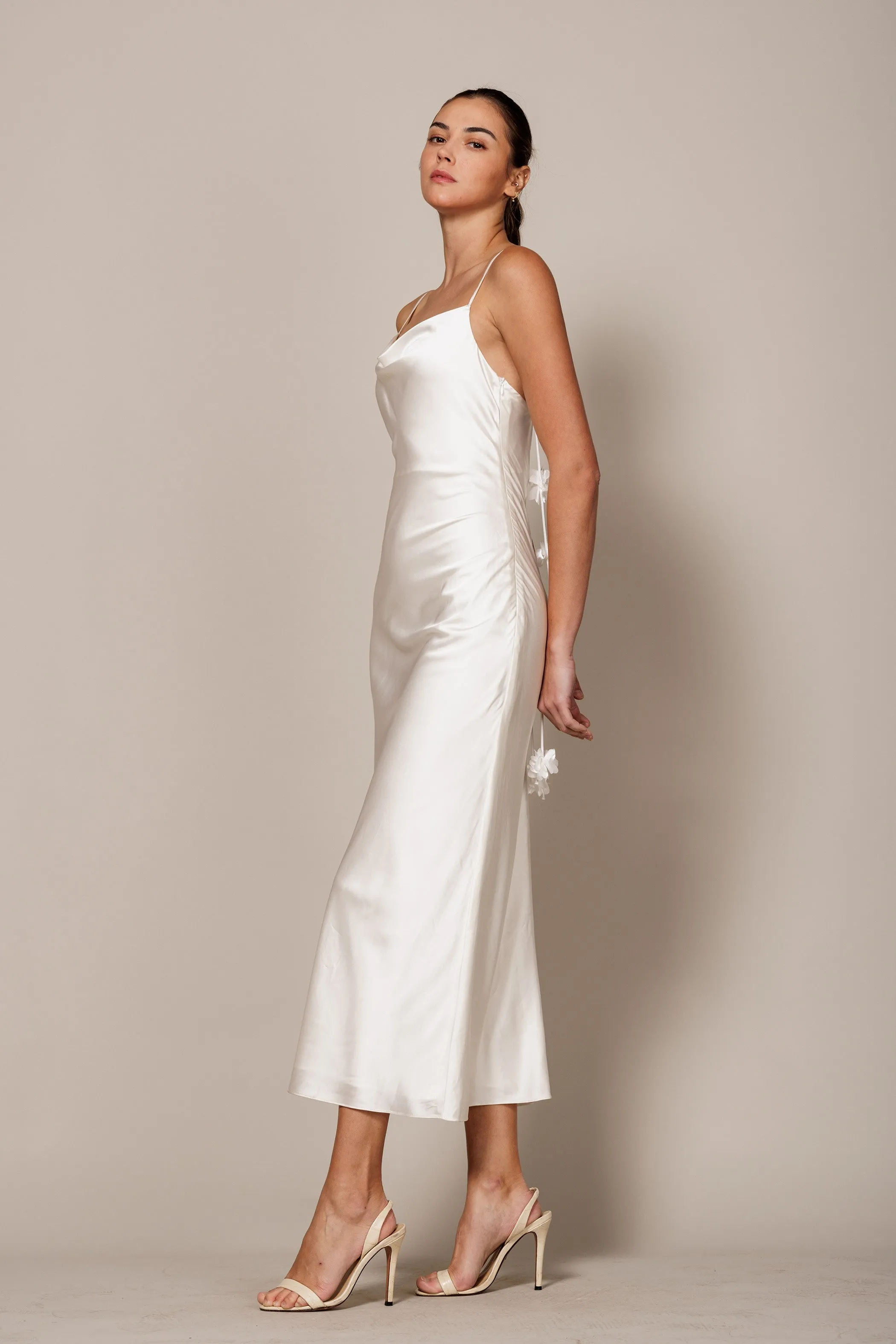 Pearl Silky Satin Dress With Rosette Trim sold by Pinkblush product image thumbnail 3