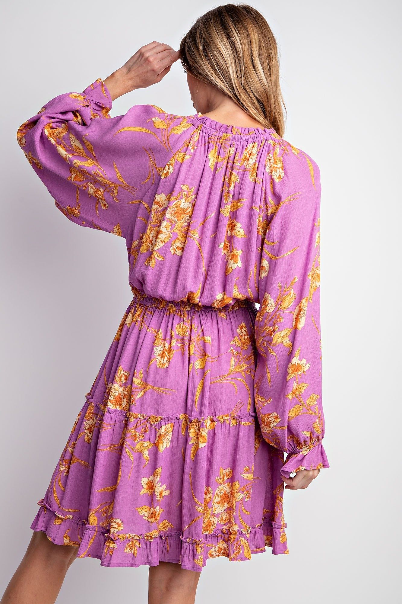 Lavender Floral Challis Tiered Dress sold by Pinkblush product image thumbnail 3