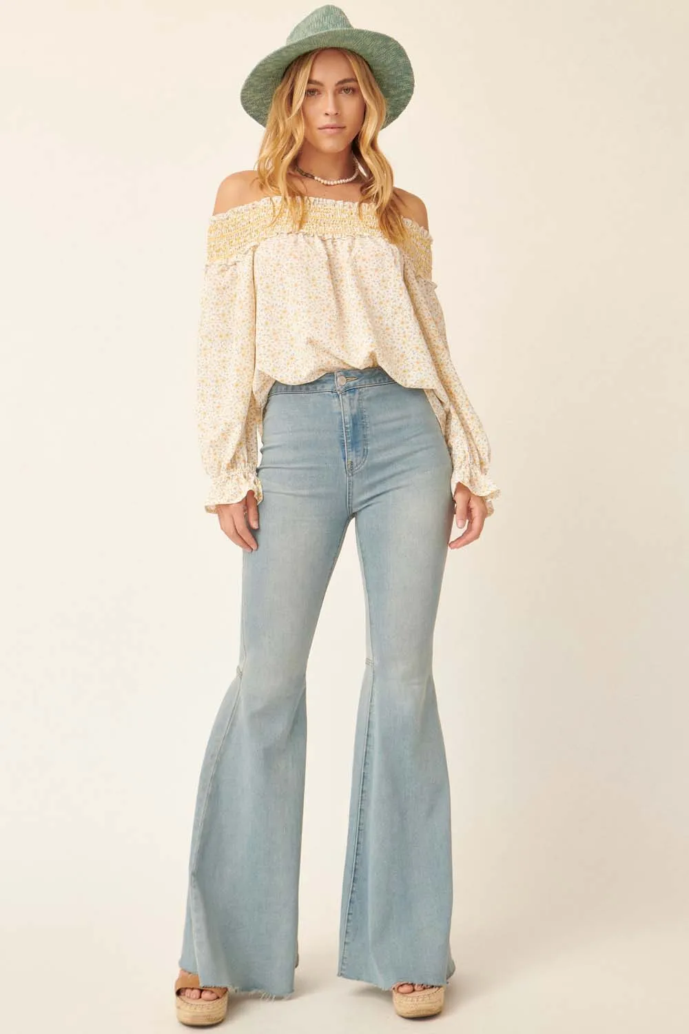 Yellow Floral Smocked Off Shoulder Relaxed Top sold by Pinkblush product image thumbnail 4