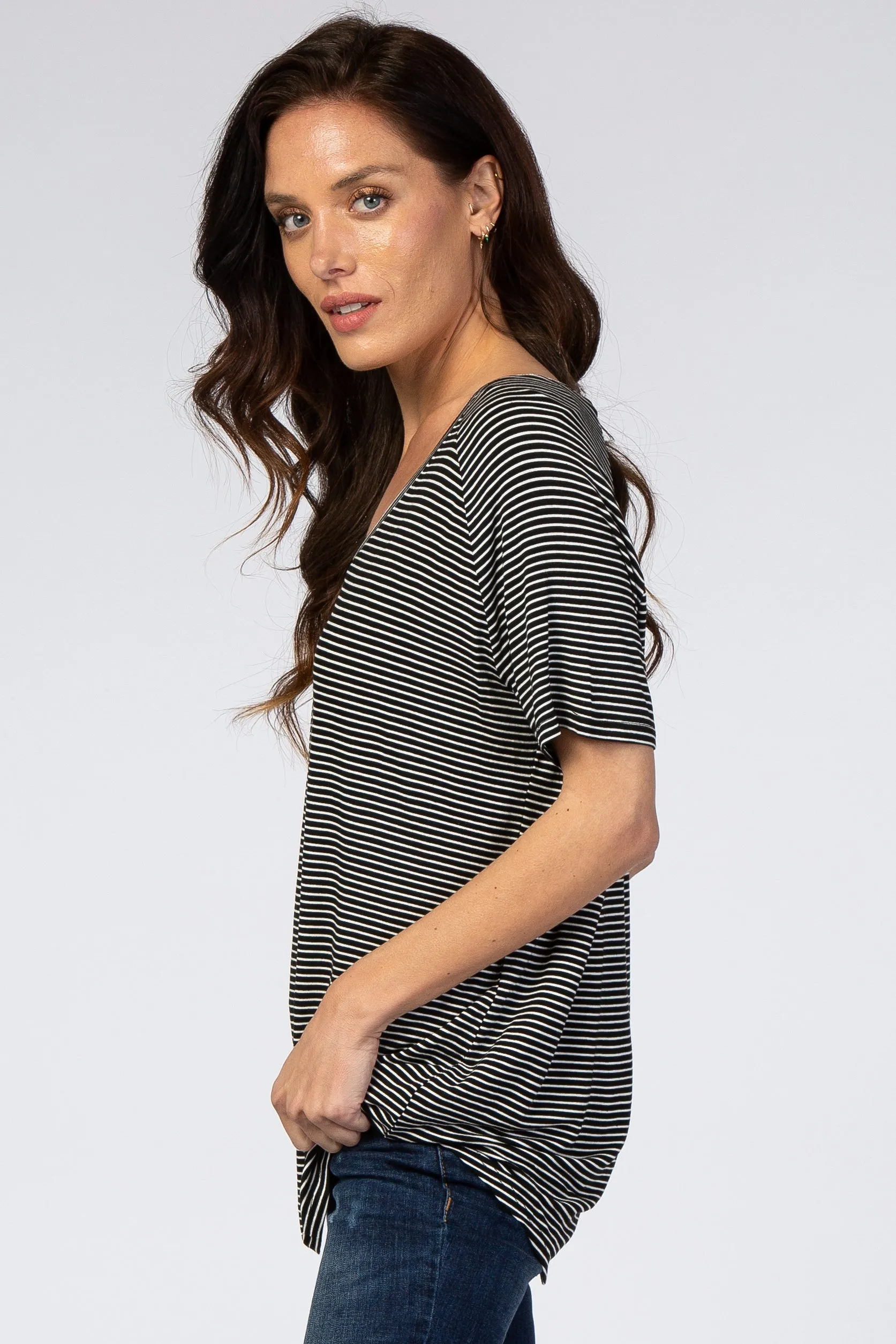 Black Striped V-Neck Short Sleeve Top sold by Pinkblush product image thumbnail 2
