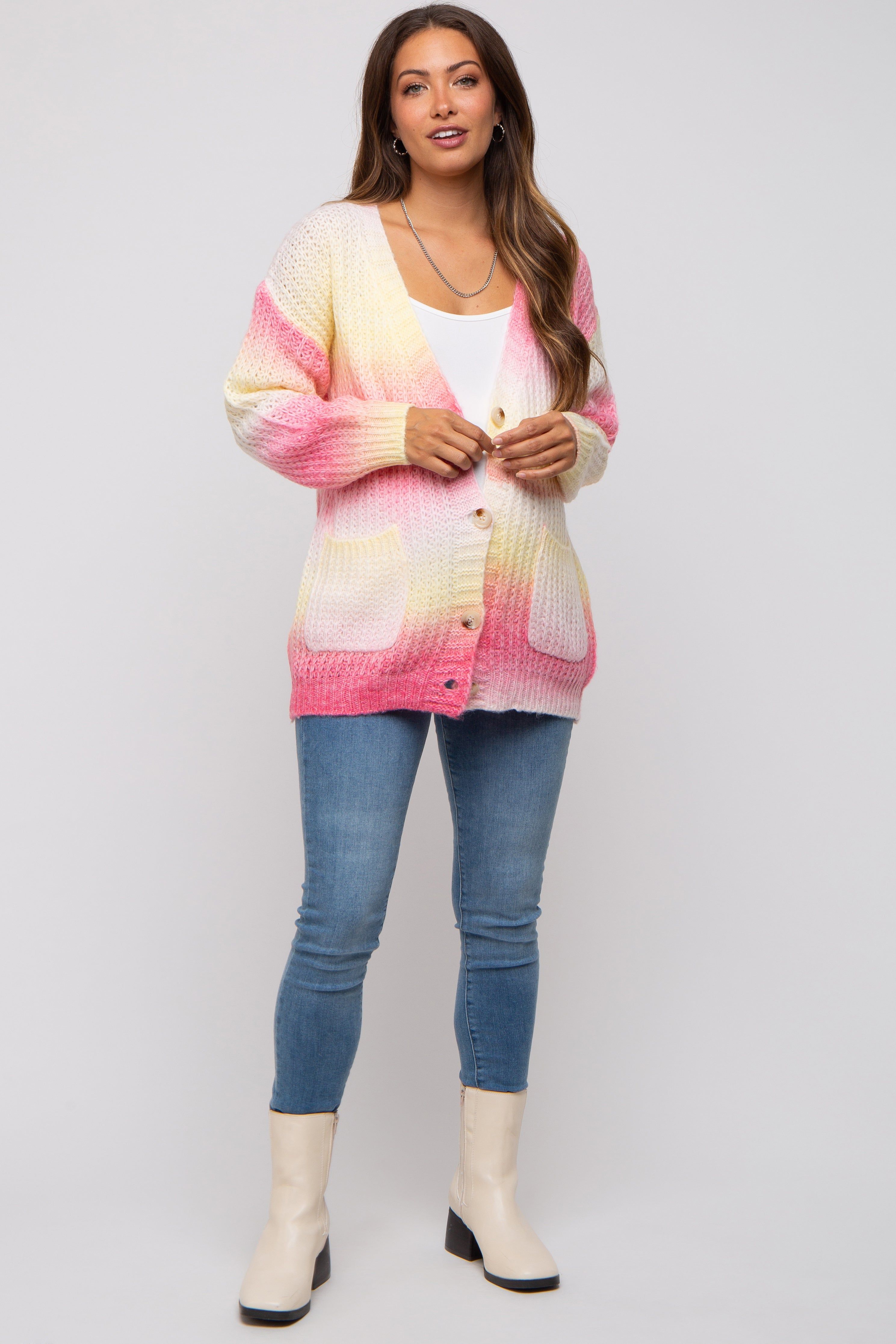 Pink Multi Gradation Button Down Knit Cardigan Sweater sold by Pinkblush product image thumbnail 4