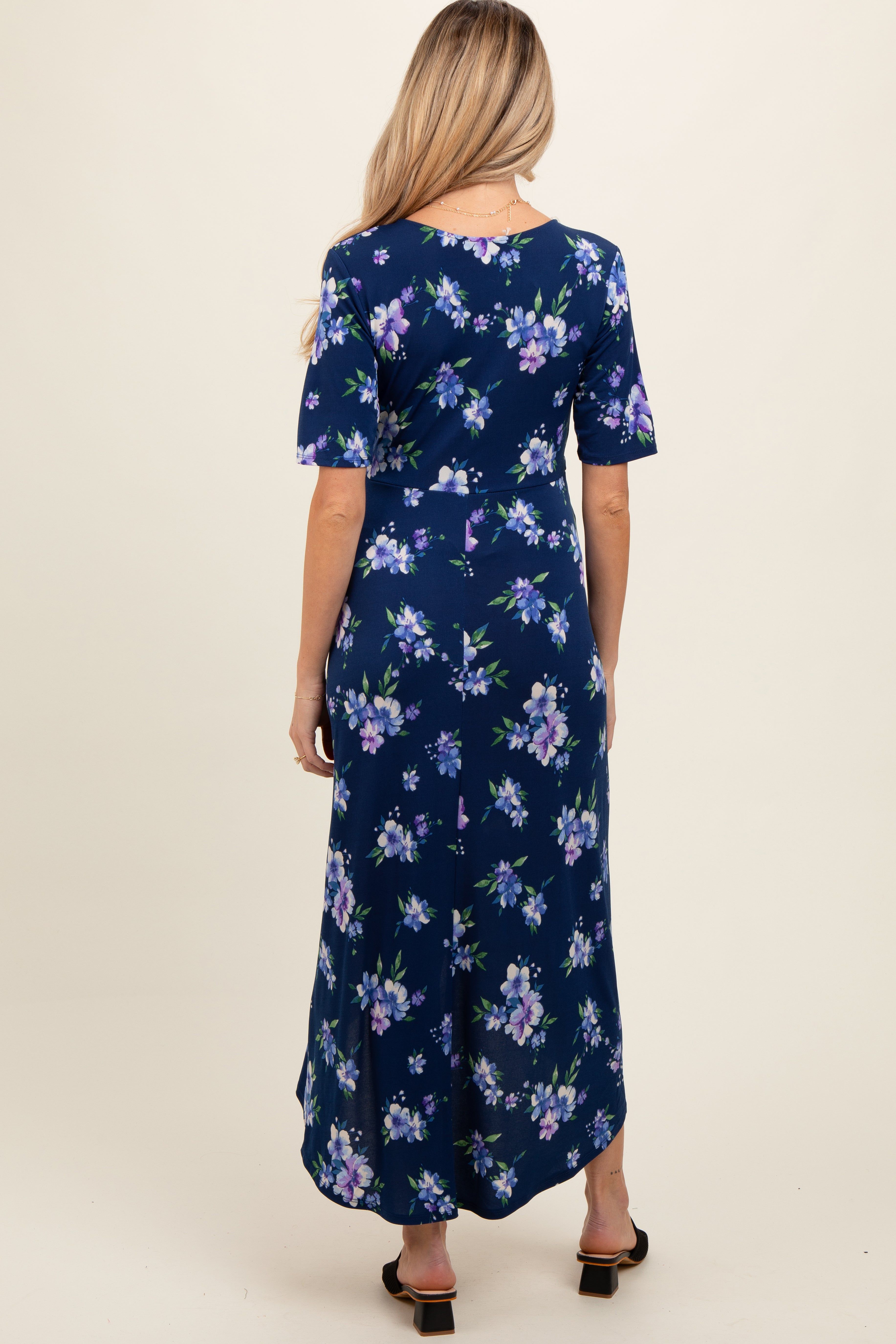 Navy Floral Short Sleeve Maternity Wrap Dress sold by Pinkblush product image thumbnail 4