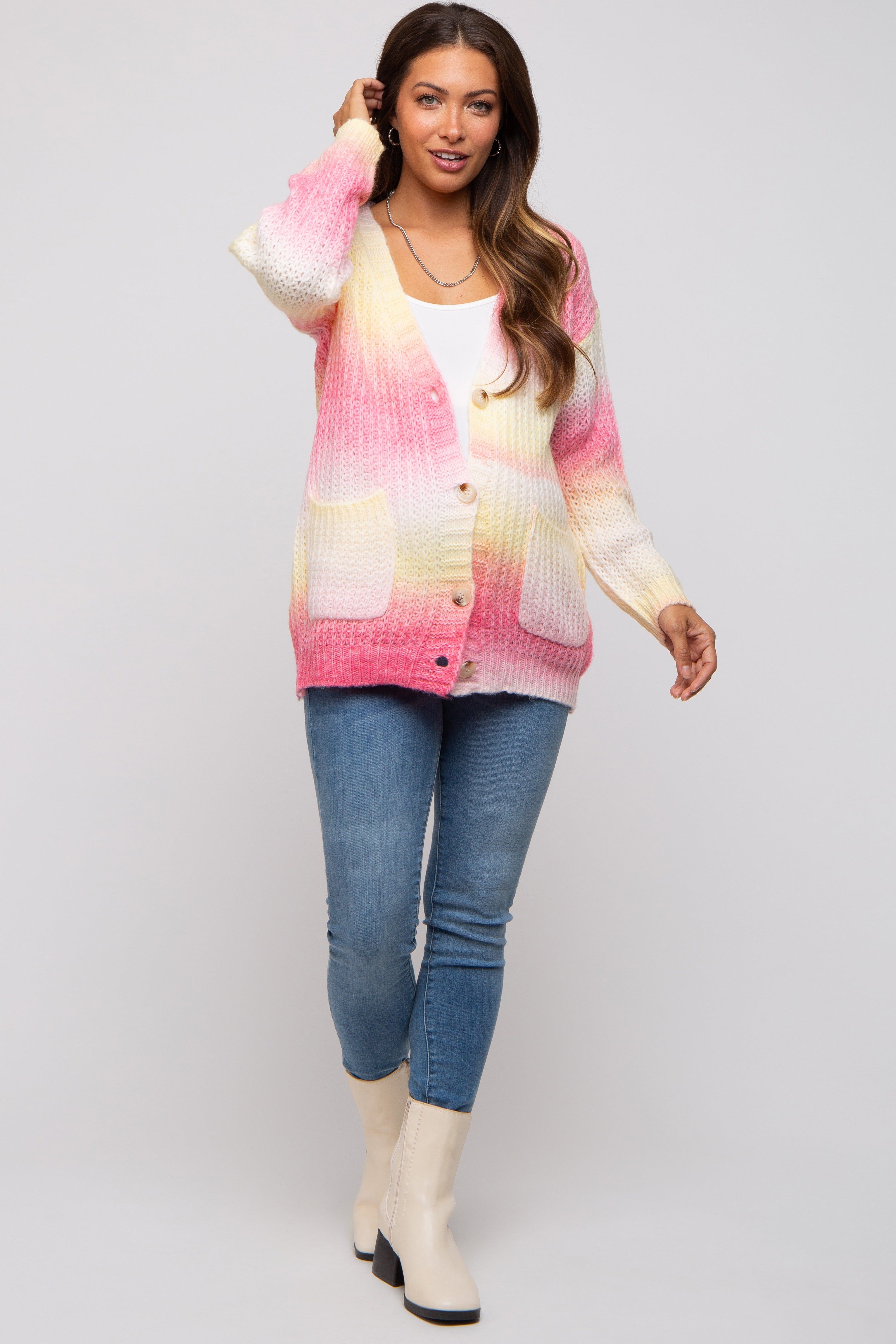 Pink Multi Gradation Button Down Knit Cardigan Sweater sold by Pinkblush product image thumbnail 5
