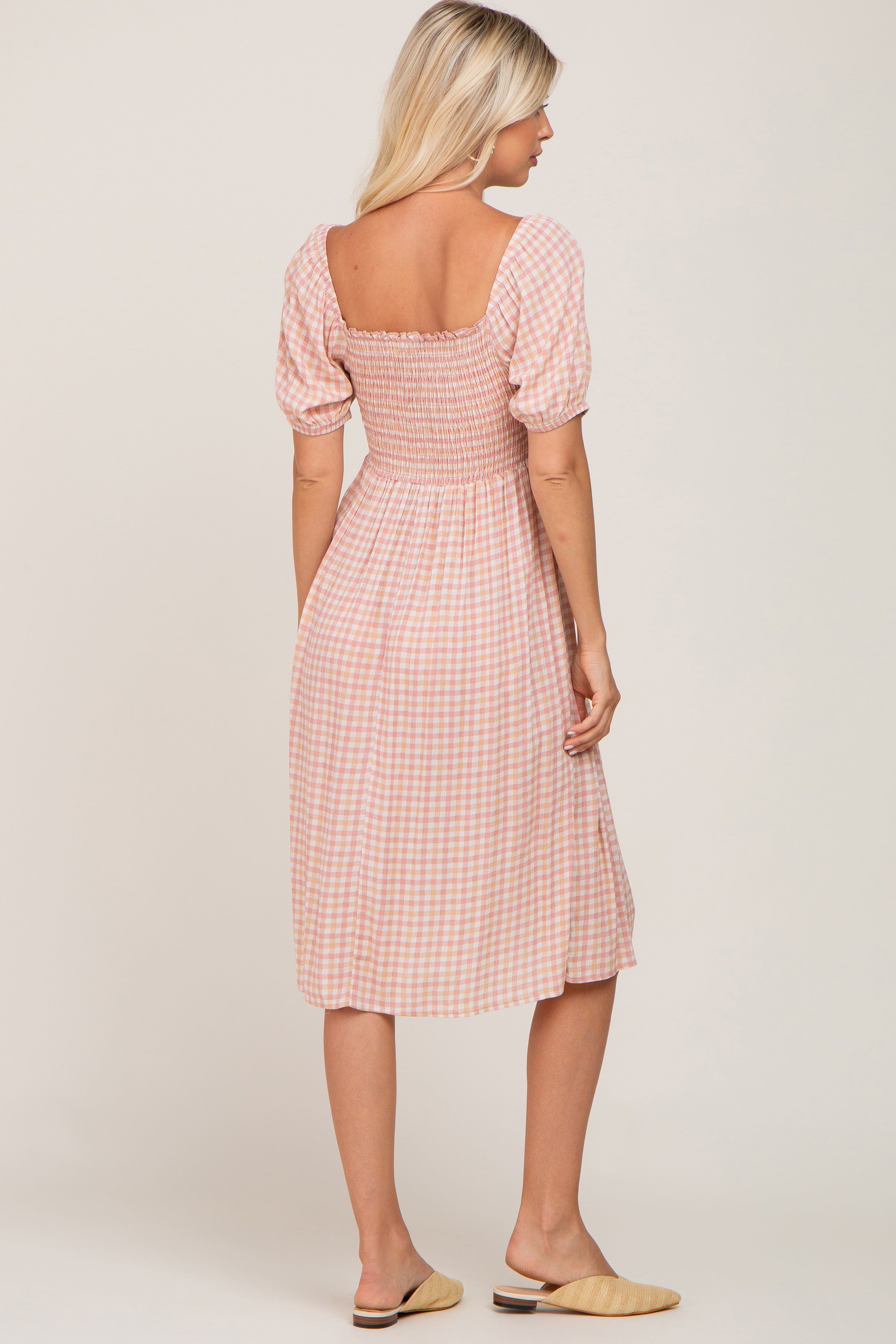 Pink Gingham Print Smocked Midi Dress sold by Pinkblush product image thumbnail 3