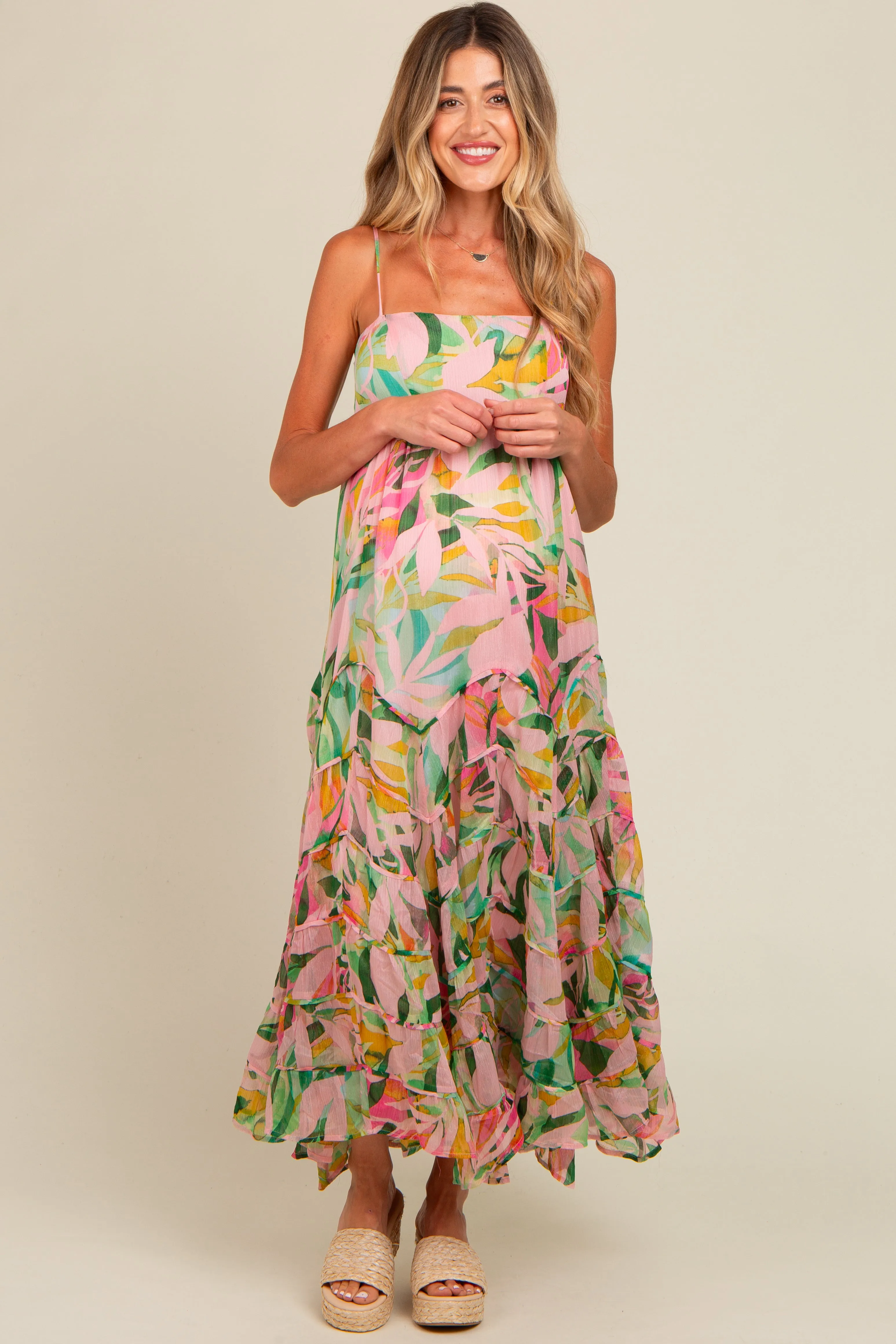 Pink Floral Tiered Ruffle Hem Maternity Maxi Dress sold by Pinkblush