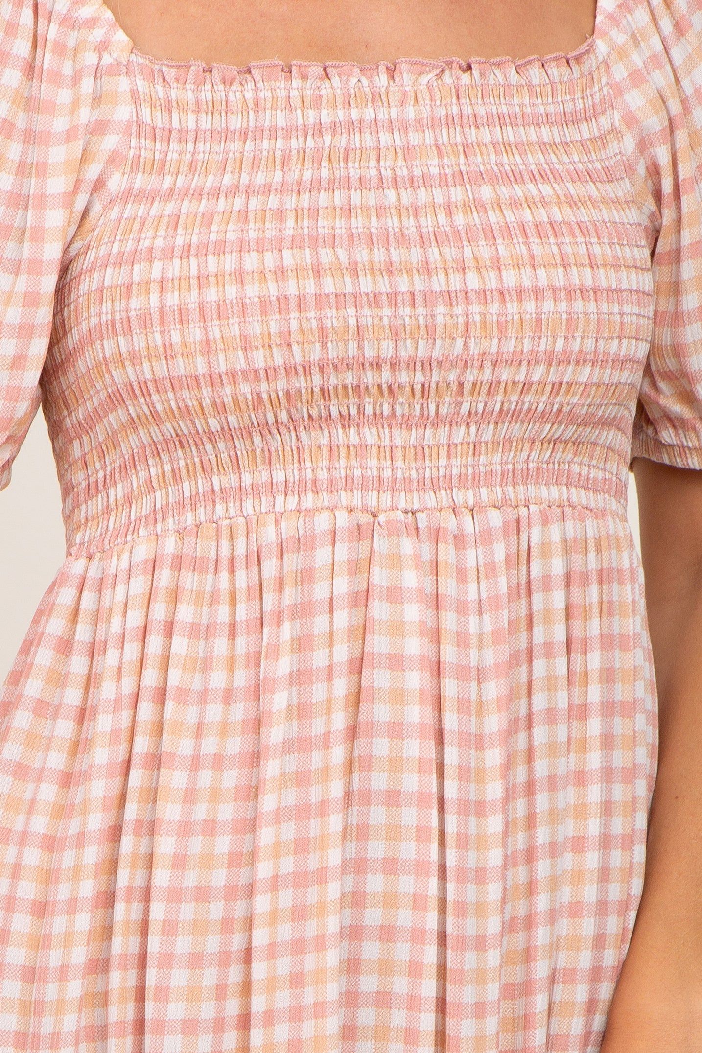 Pink Gingham Print Smocked Midi Dress sold by Pinkblush product image thumbnail 4