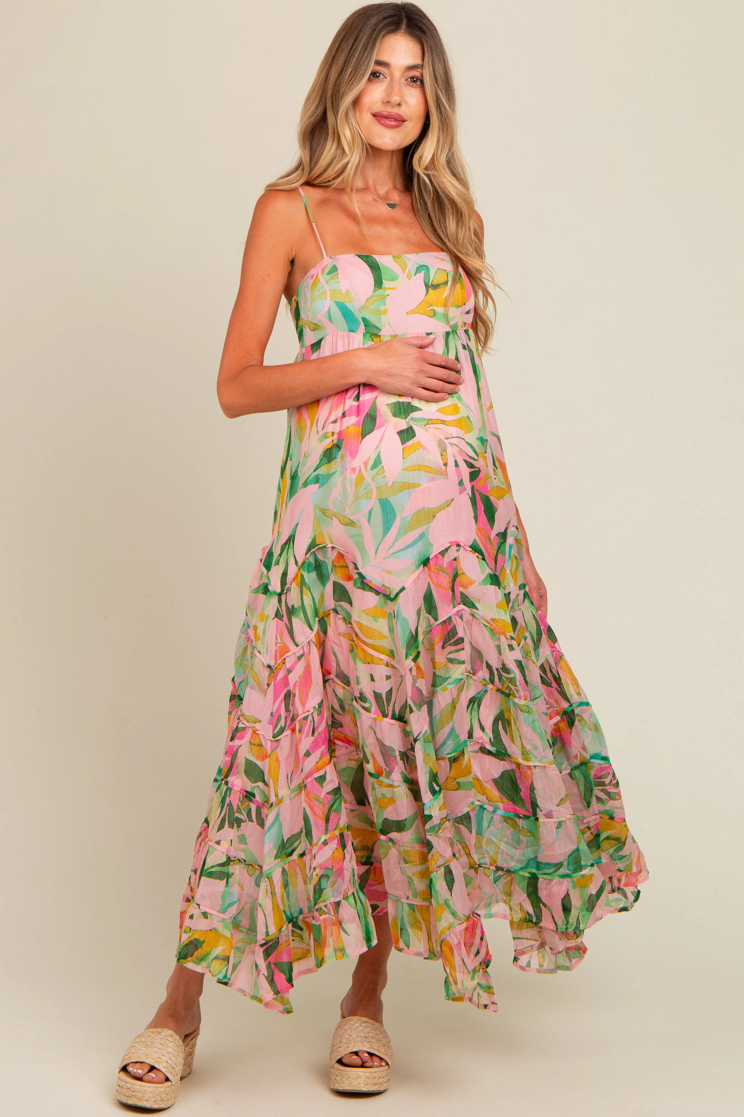 Pink Floral Tiered Ruffle Hem Maternity Maxi Dress sold by Pinkblush product image thumbnail 2