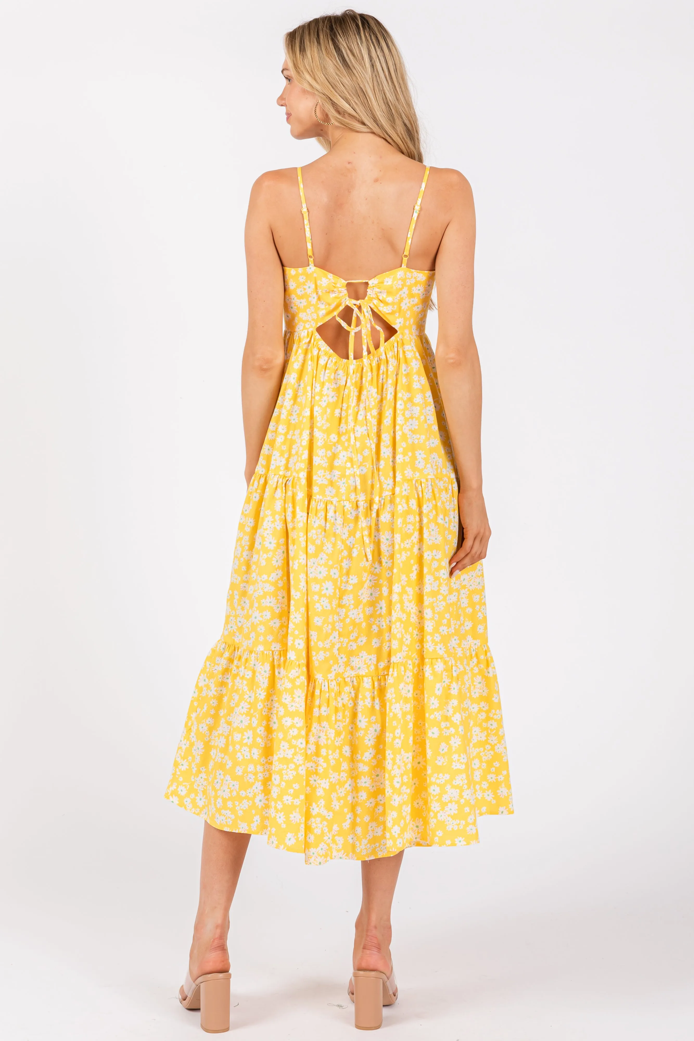 Yellow Floral Cutout Tie Back Midi Dress sold by Pinkblush product image thumbnail 4