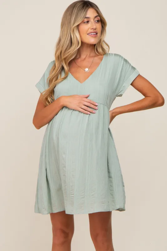 Mint Striped Pocketed Maternity Dress sold by Pinkblush