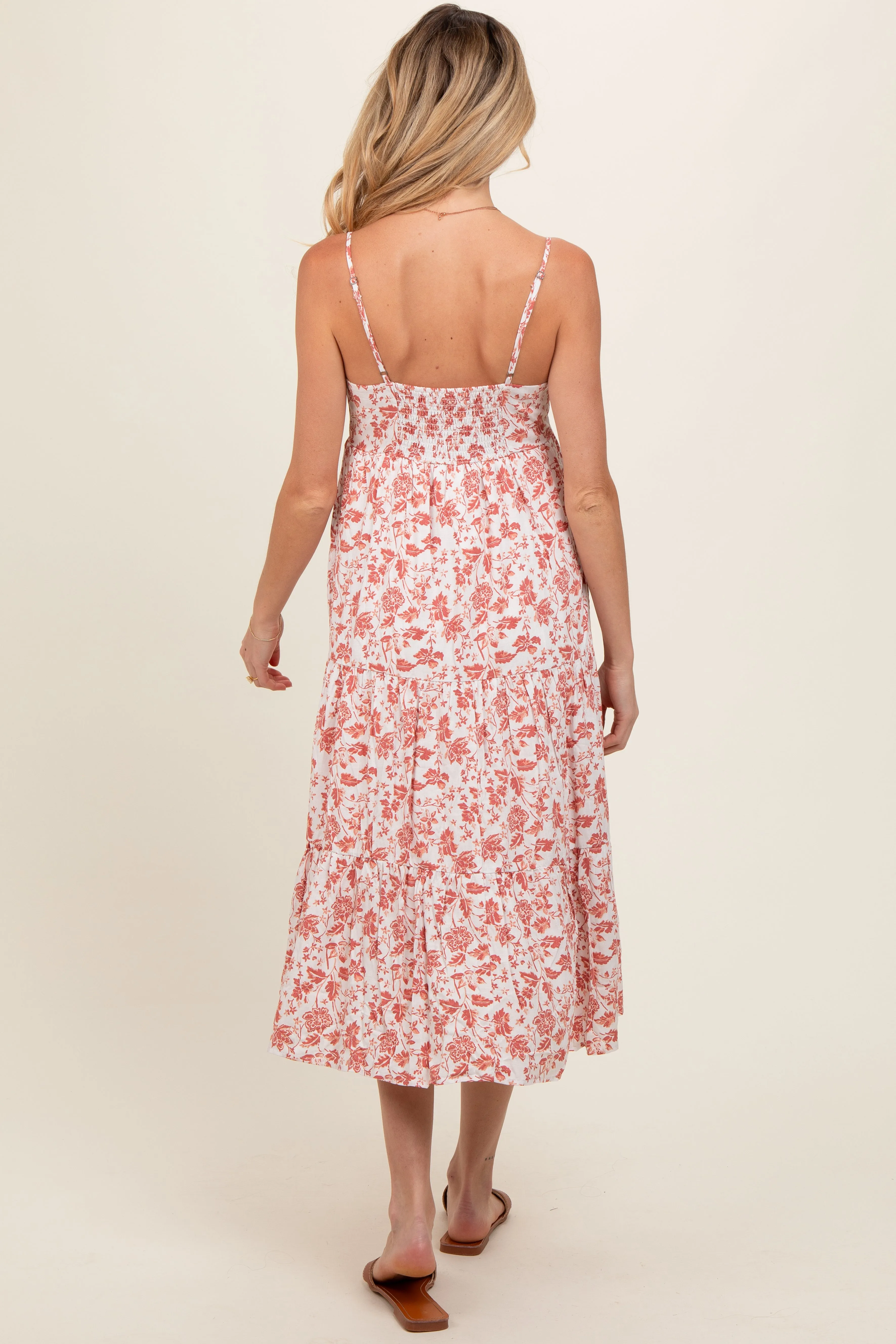 Mauve Floral Sleeveless Tiered Maternity Midi Dress sold by Pinkblush product image thumbnail 4