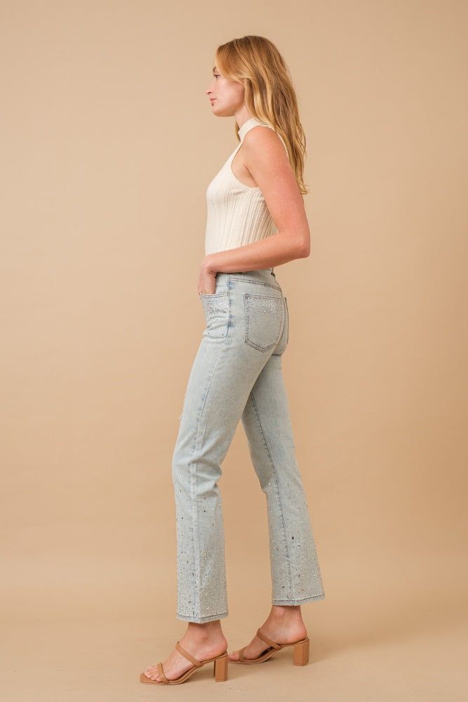 Light Wash High Waisted Rhinestone Denim Jeans sold by Pinkblush product image thumbnail 2