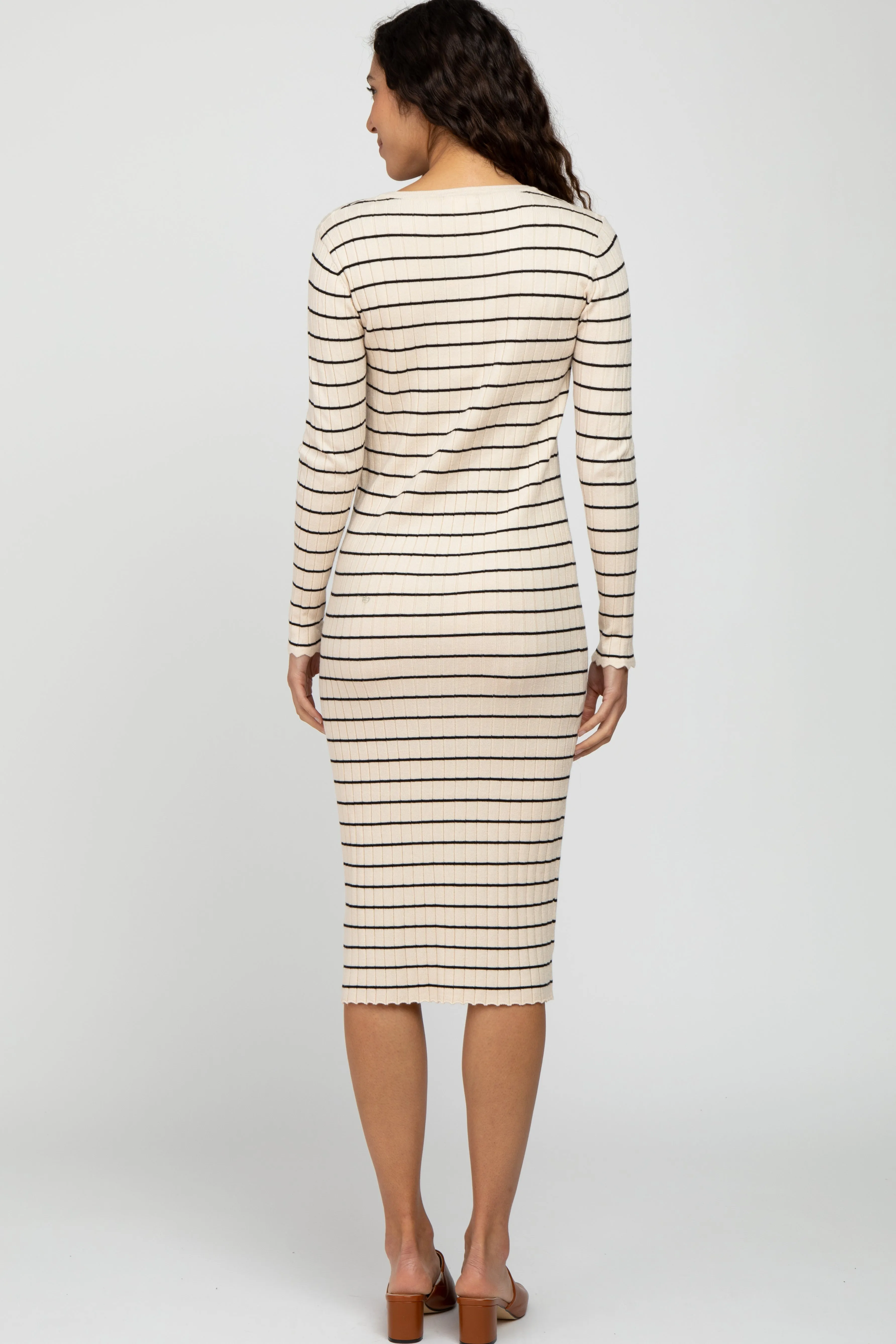 Cream Ribbed Striped Midi Dress sold by Pinkblush product image thumbnail 4