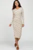 Cream Ribbed Striped Midi Dress sold by Pinkblush