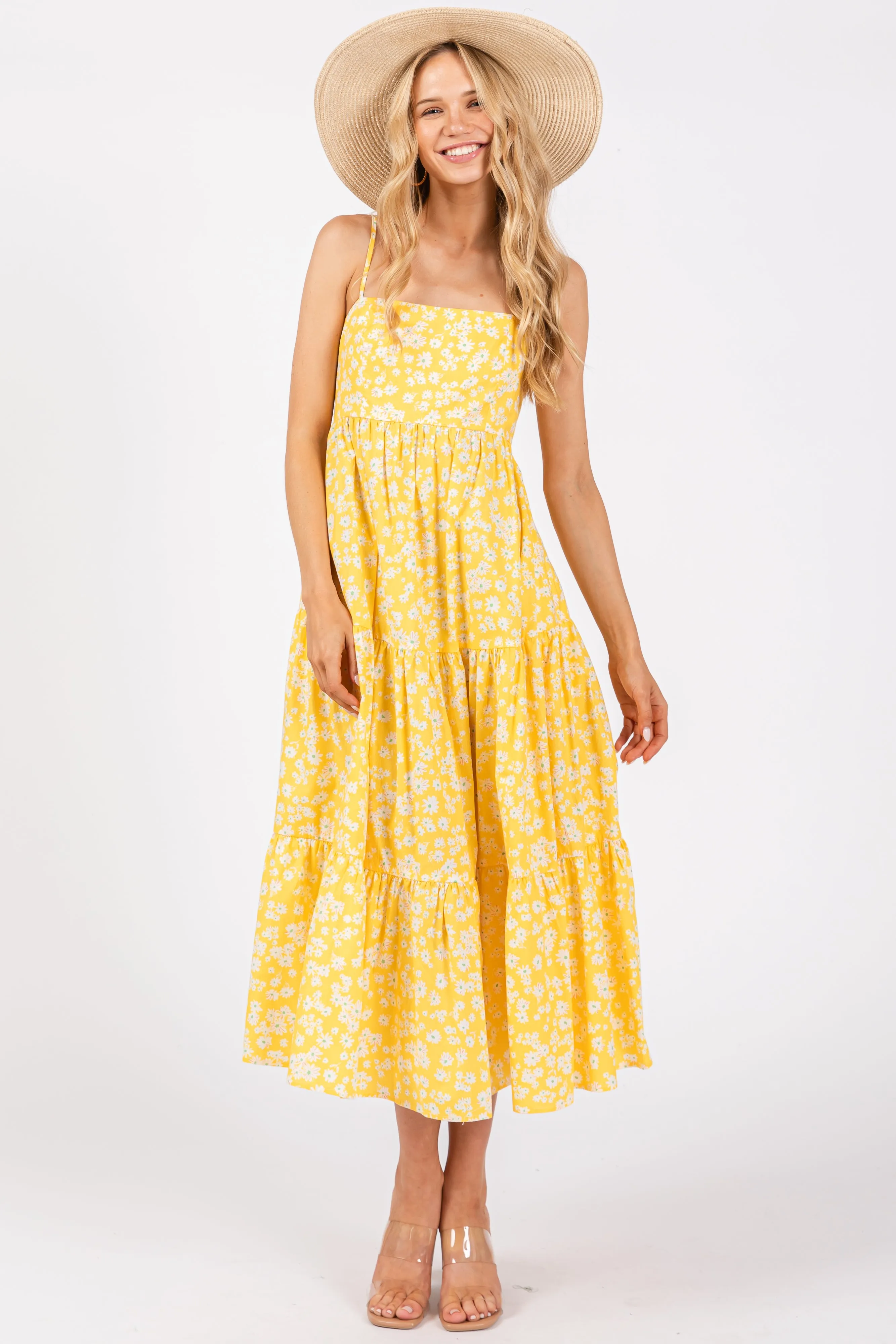 Yellow Floral Cutout Tie Back Midi Dress sold by Pinkblush product image thumbnail 2