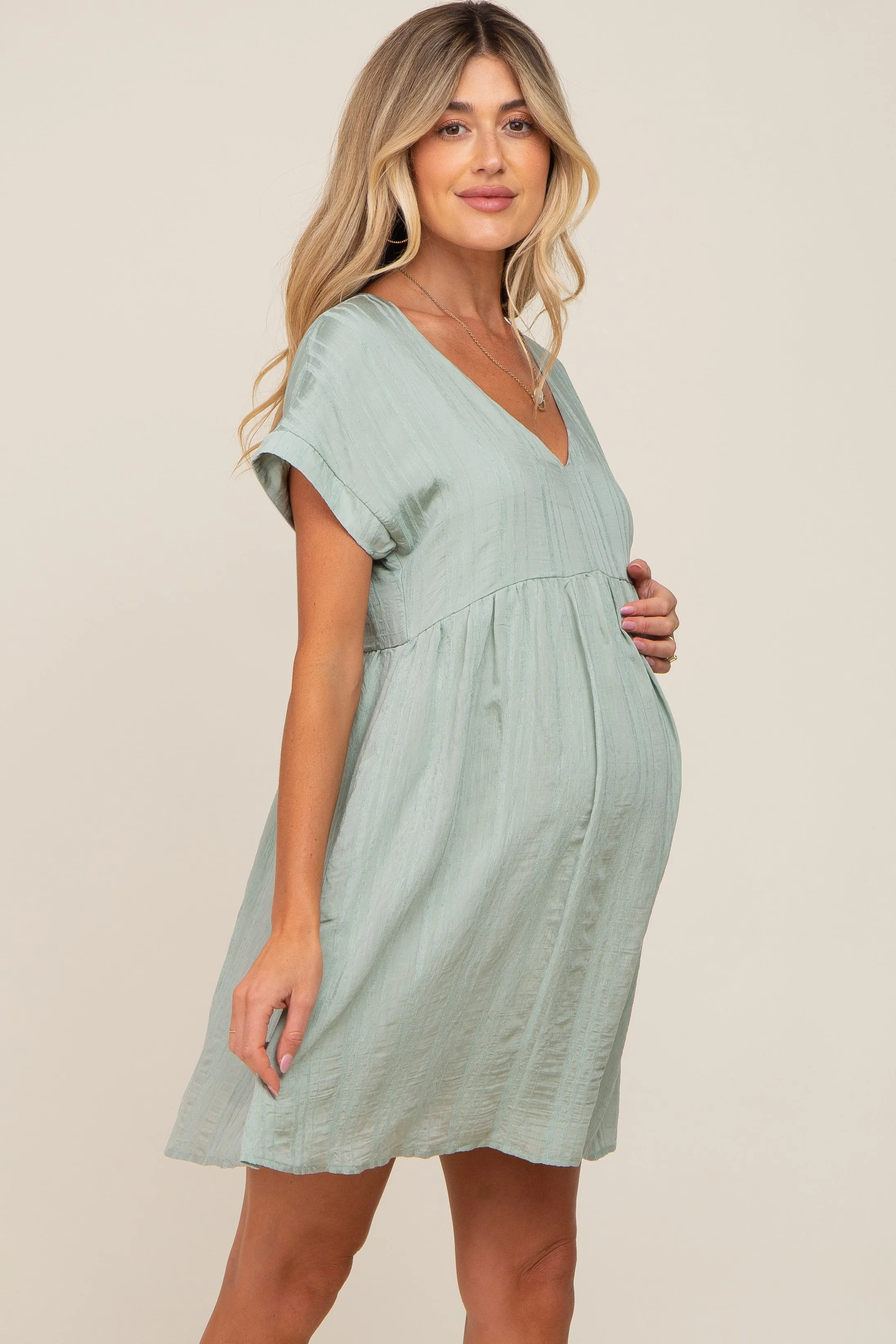 Mint Striped Pocketed Maternity Dress sold by Pinkblush product image thumbnail 2
