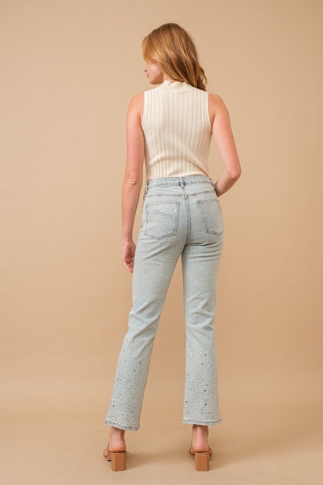Light Wash High Waisted Rhinestone Denim Jeans sold by Pinkblush product image thumbnail 3