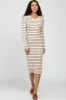 Cream Ribbed Striped Midi Dress sold by Pinkblush
