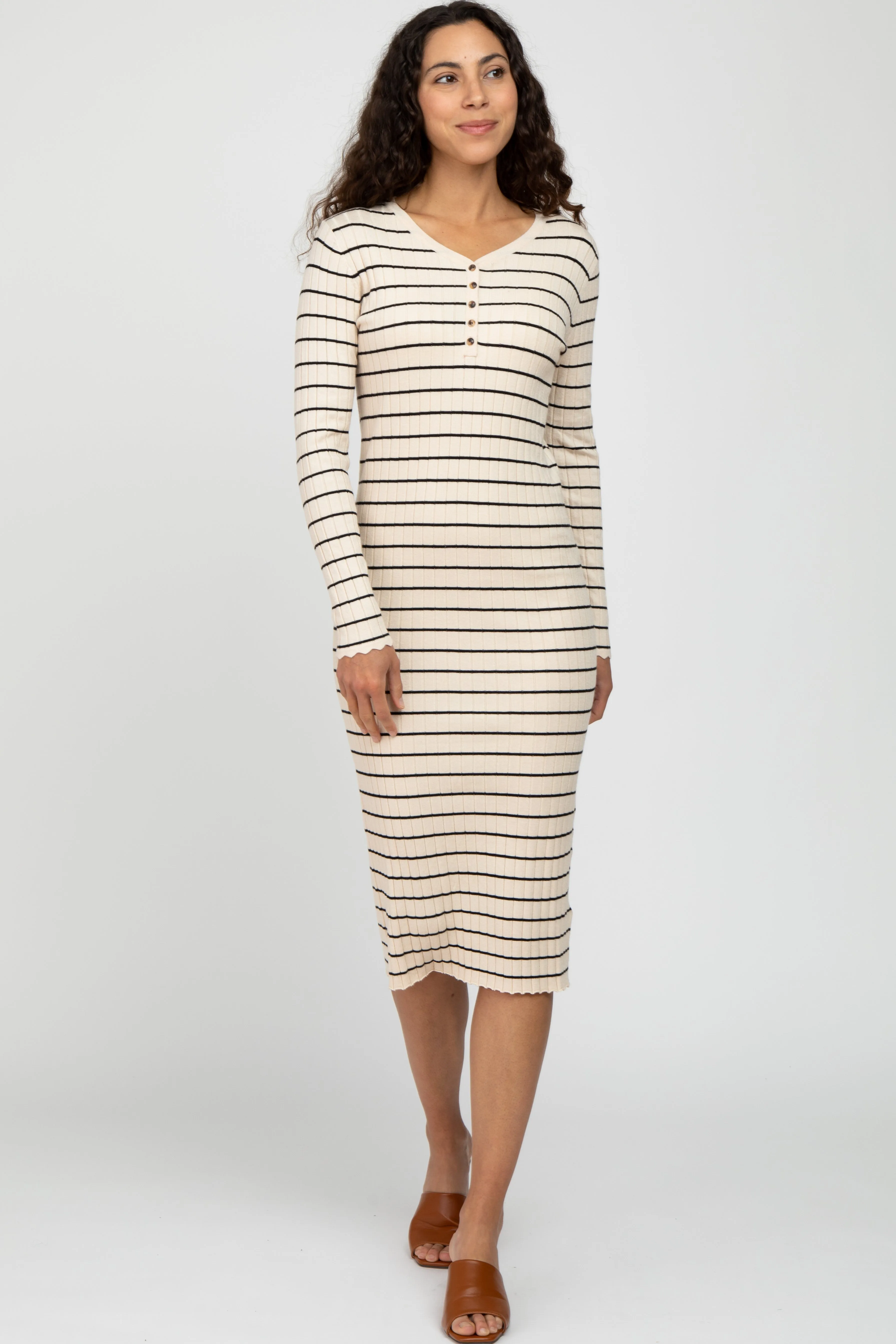 Cream Ribbed Striped Midi Dress sold by Pinkblush product image thumbnail 2