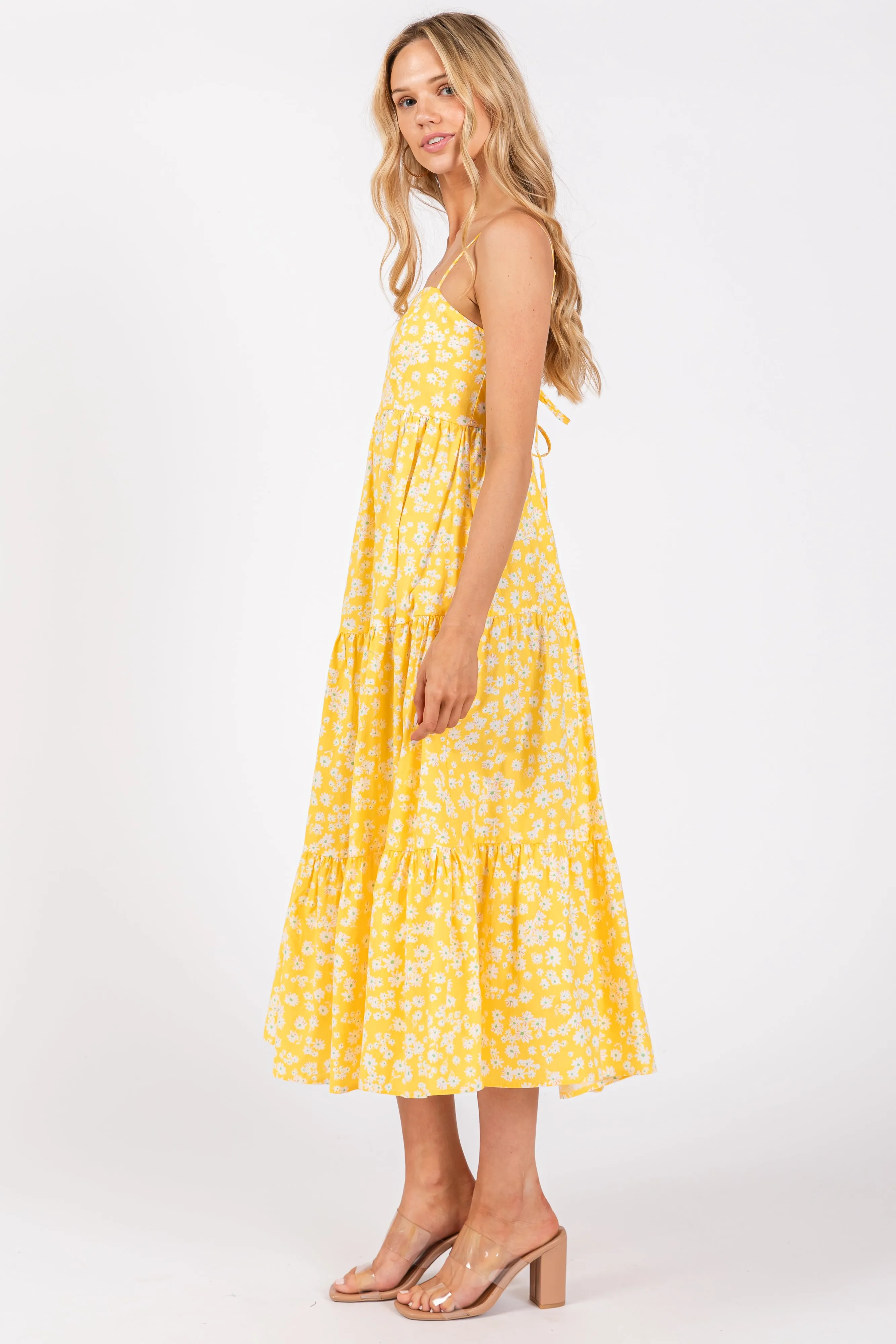 Yellow Floral Cutout Tie Back Midi Dress sold by Pinkblush product image thumbnail 3