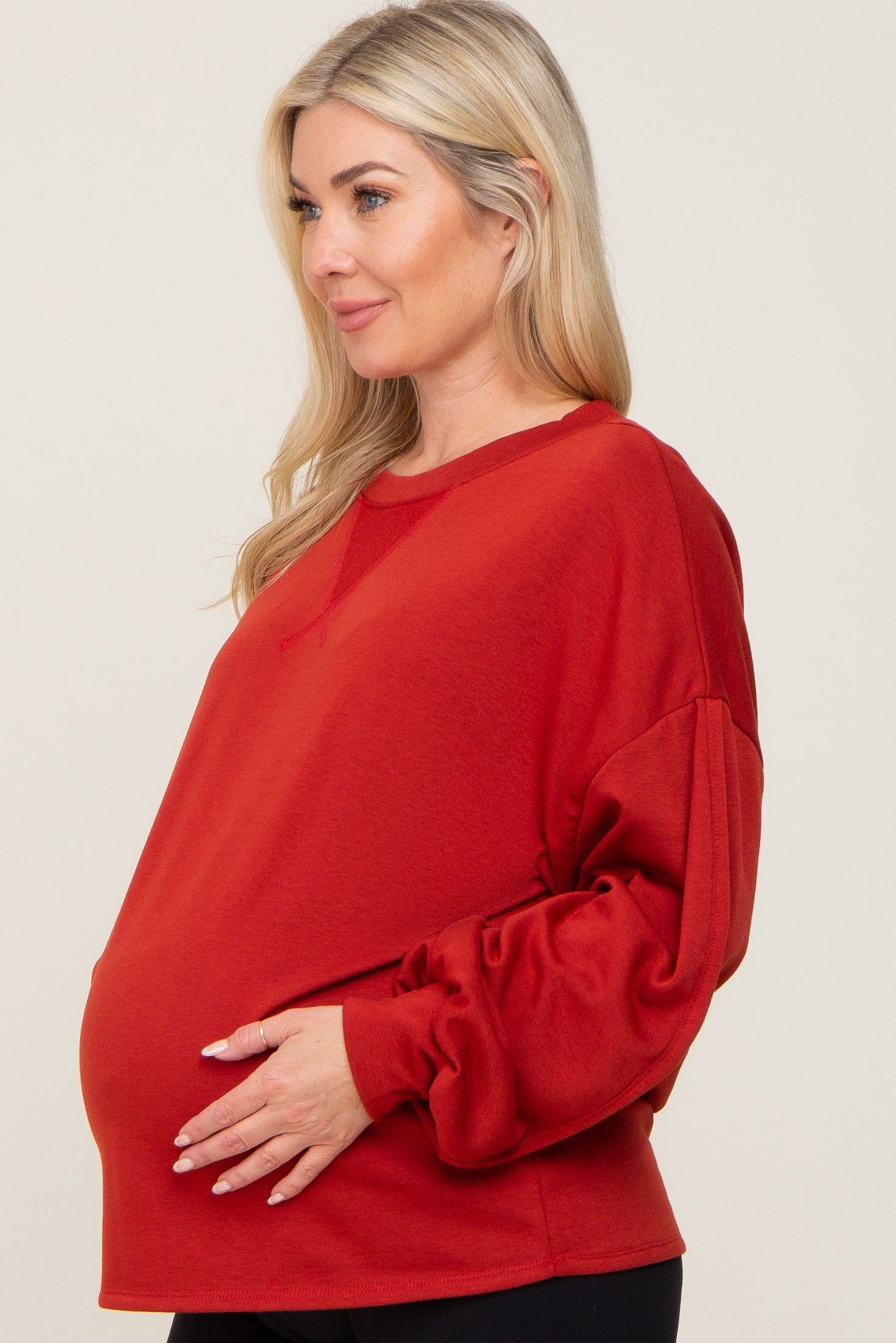 Rust Long Sleeve Brush Knit Maternity Top sold by Pinkblush product image thumbnail 2