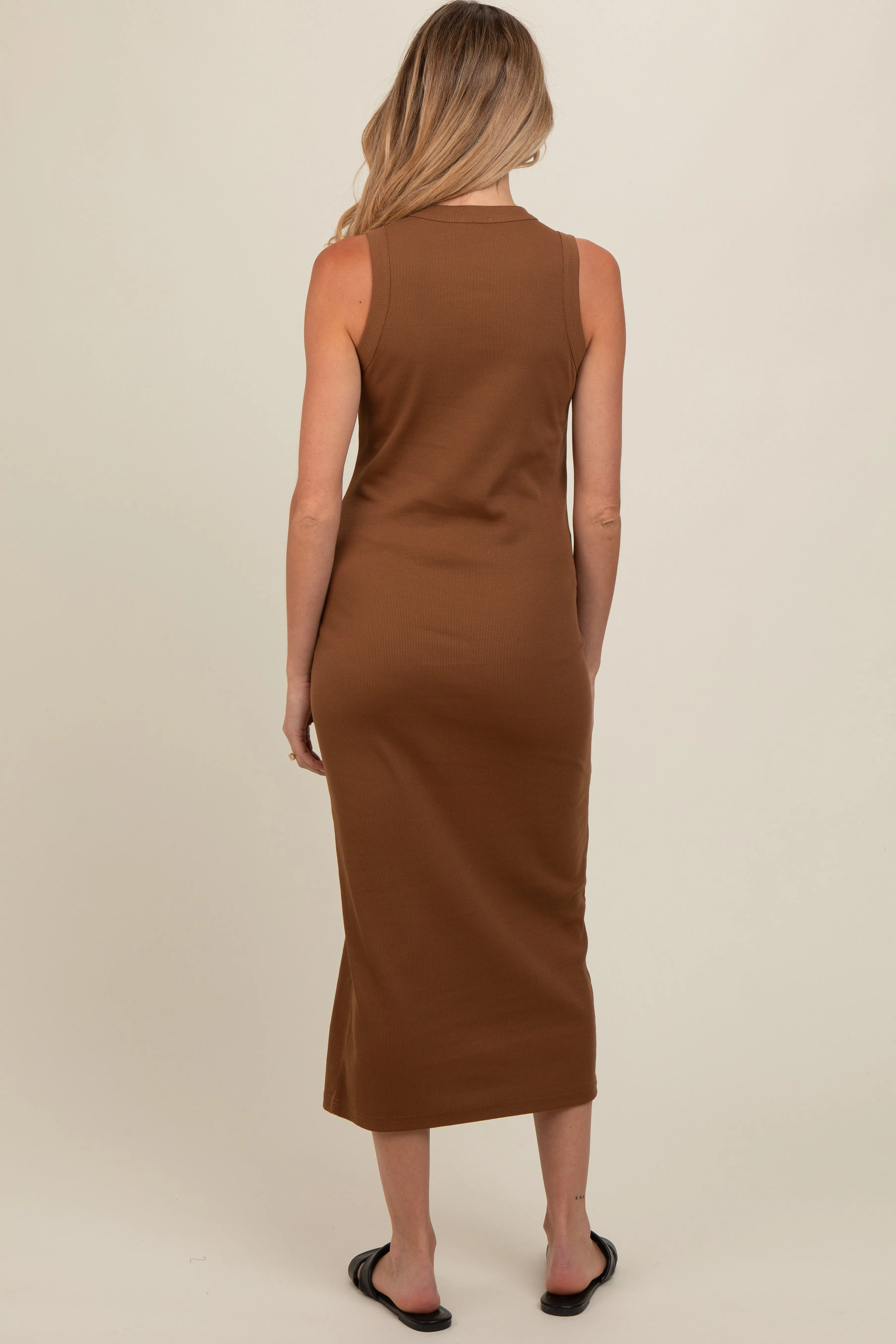 Mocha Ribbed Knit Sleeveless Maternity Dress sold by Pinkblush product image thumbnail 3