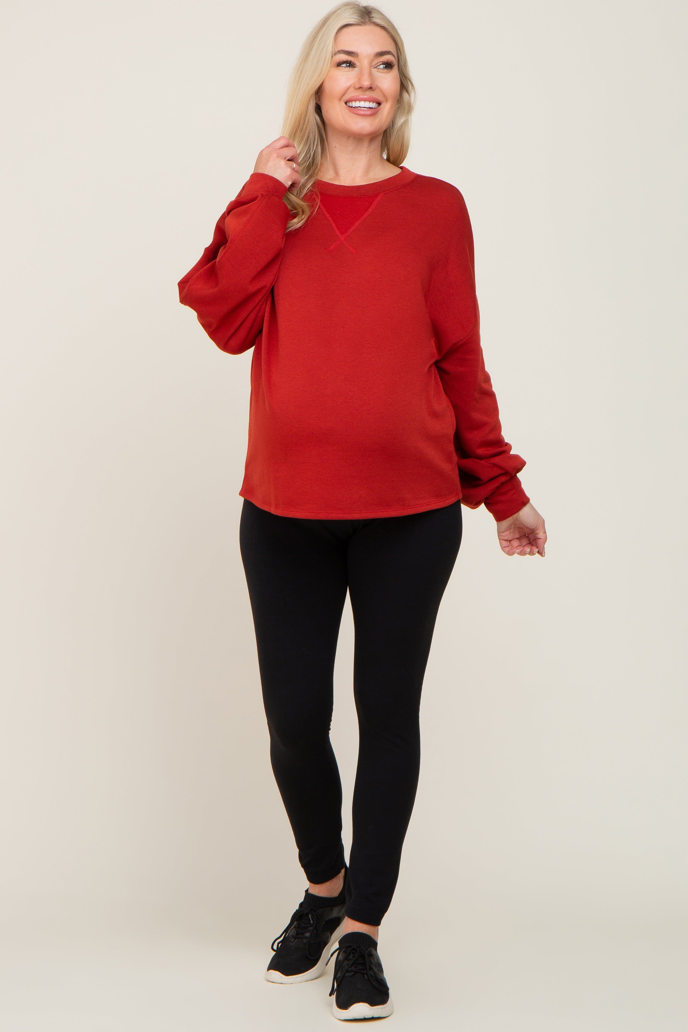 Rust Long Sleeve Brush Knit Maternity Top sold by Pinkblush product image thumbnail 4