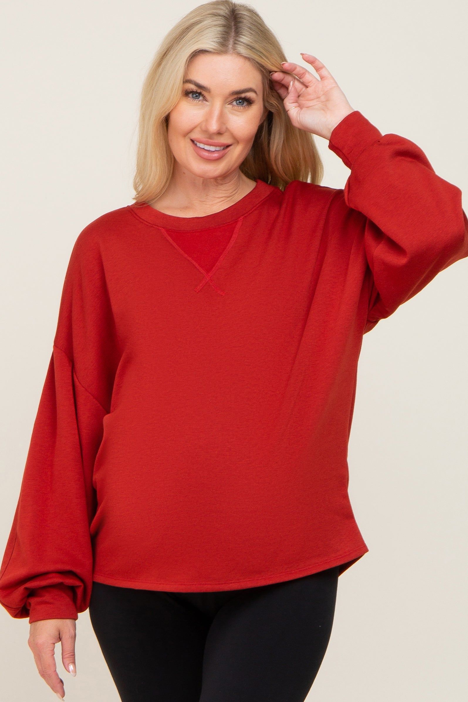 Rust Long Sleeve Brush Knit Maternity Top sold by Pinkblush