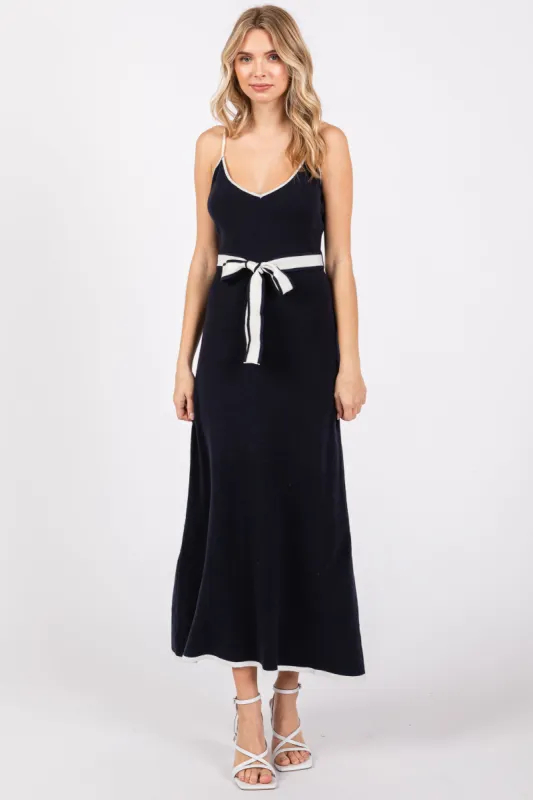 Navy Contrast Piping Midi Dress sold by Pinkblush