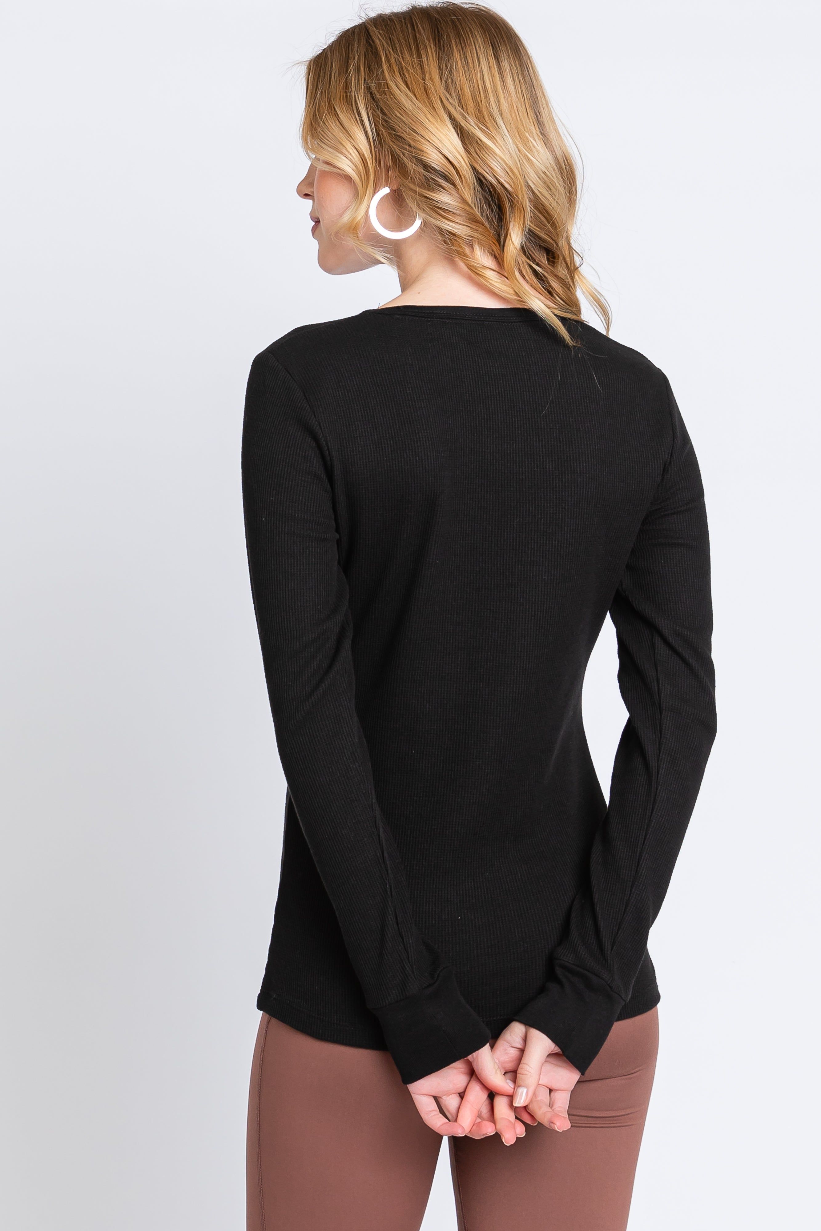 Black Knit Long Sleeve Round Hem Top sold by Pinkblush product image thumbnail 3