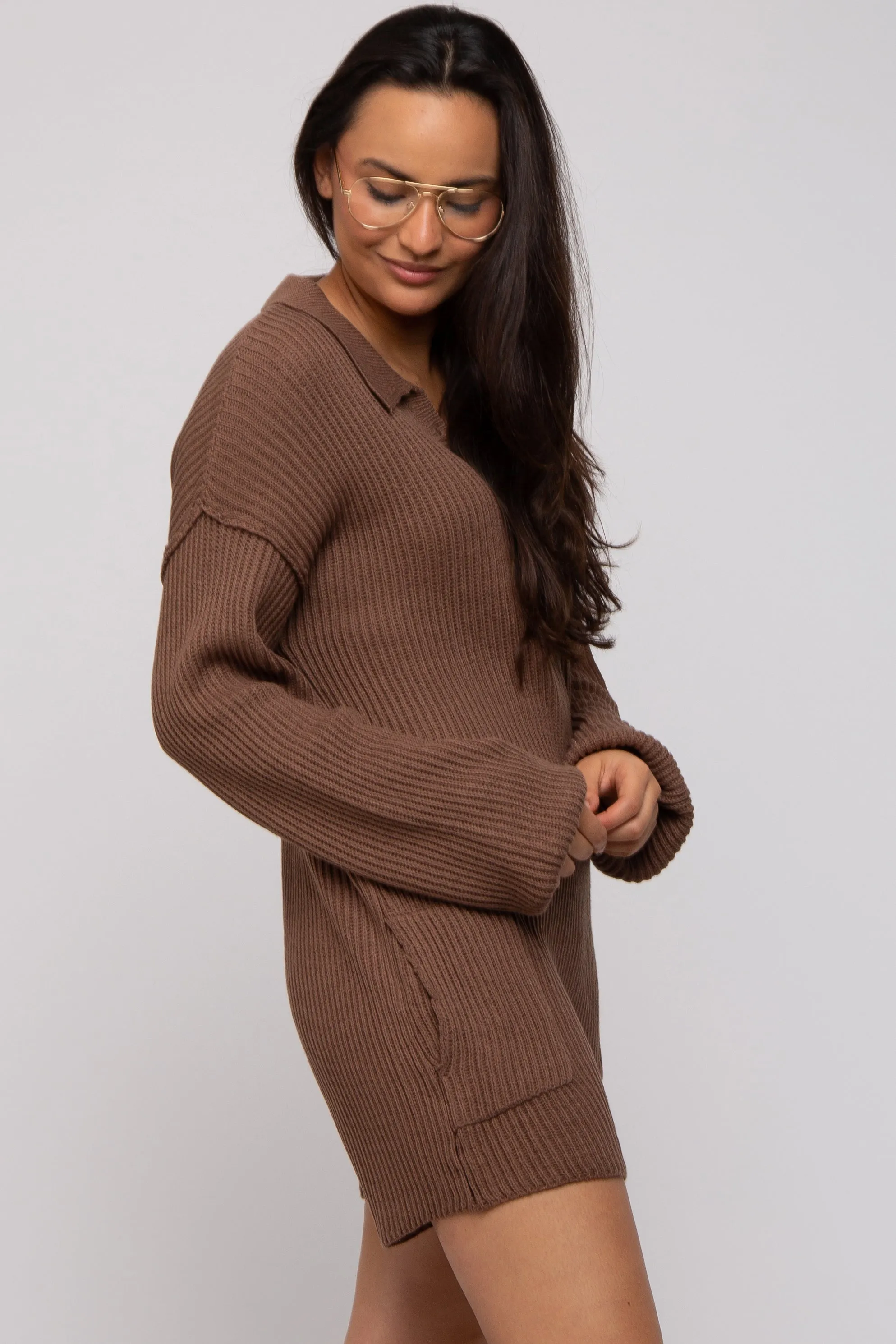 Mocha Button Up Sweater Romper sold by Pinkblush product image thumbnail 3