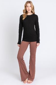 Black Knit Long Sleeve Round Hem Top sold by Pinkblush