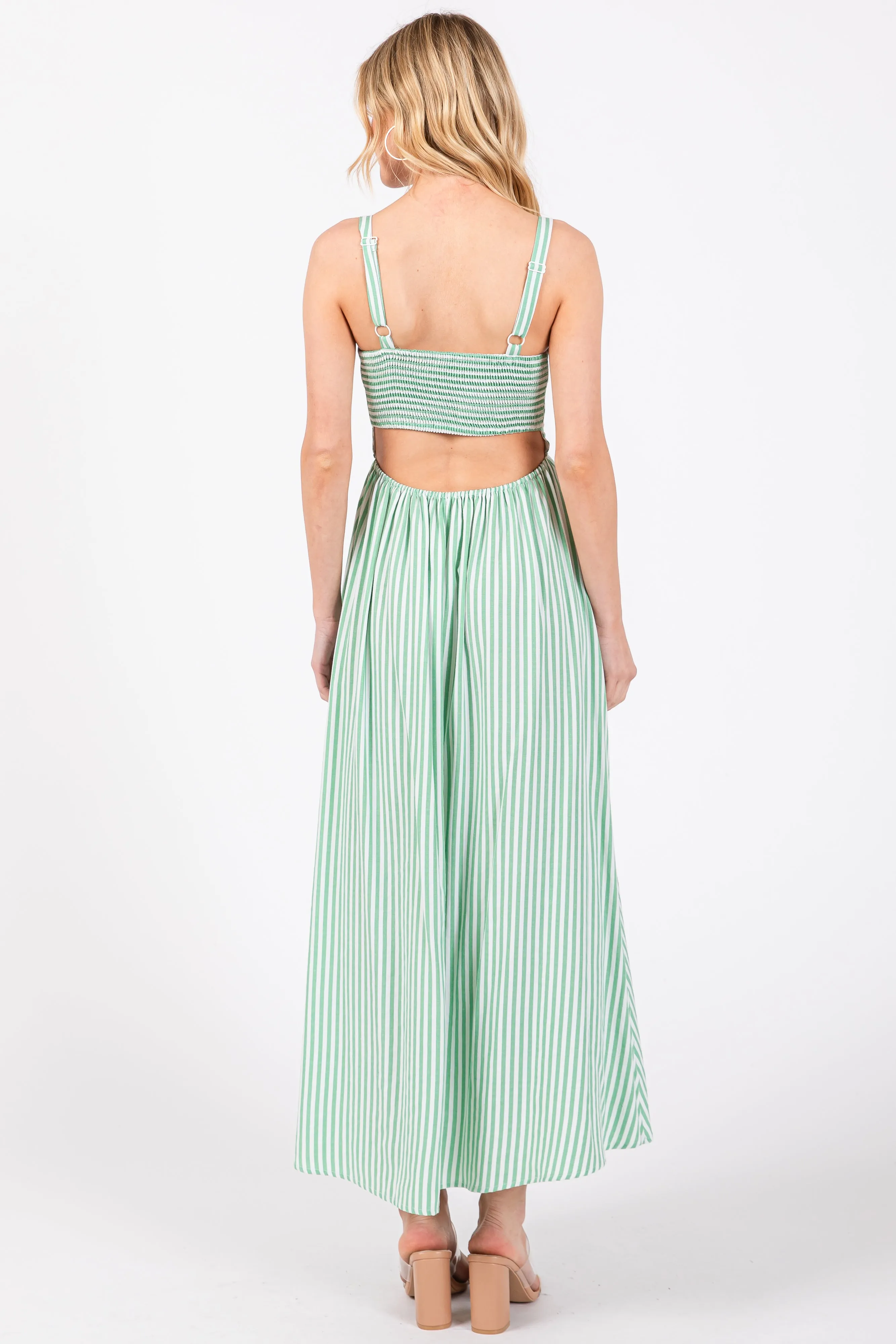 Green Striped Square Neck Open Back Sleeveless Midi Dress sold by Pinkblush product image thumbnail 5