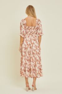 Peach Floral Smocked Tiered Maxi Dress sold by Pinkblush