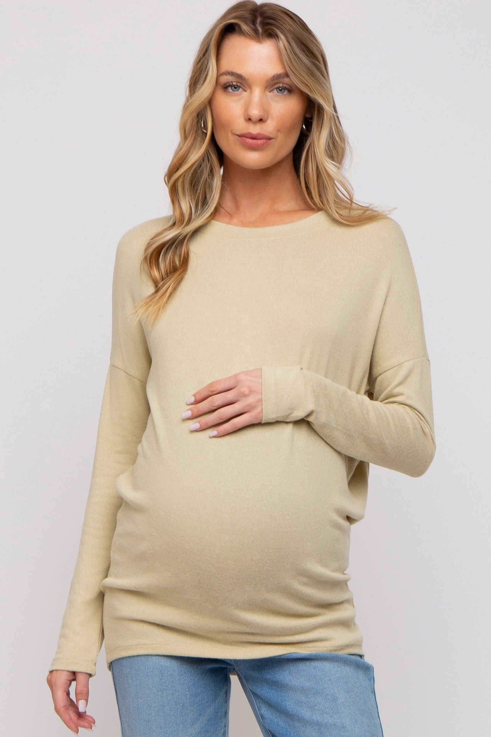 Light Olive Knit Long Sleeve Maternity Top sold by Pinkblush product image thumbnail 2