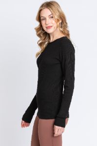 Black Knit Long Sleeve Round Hem Top sold by Pinkblush